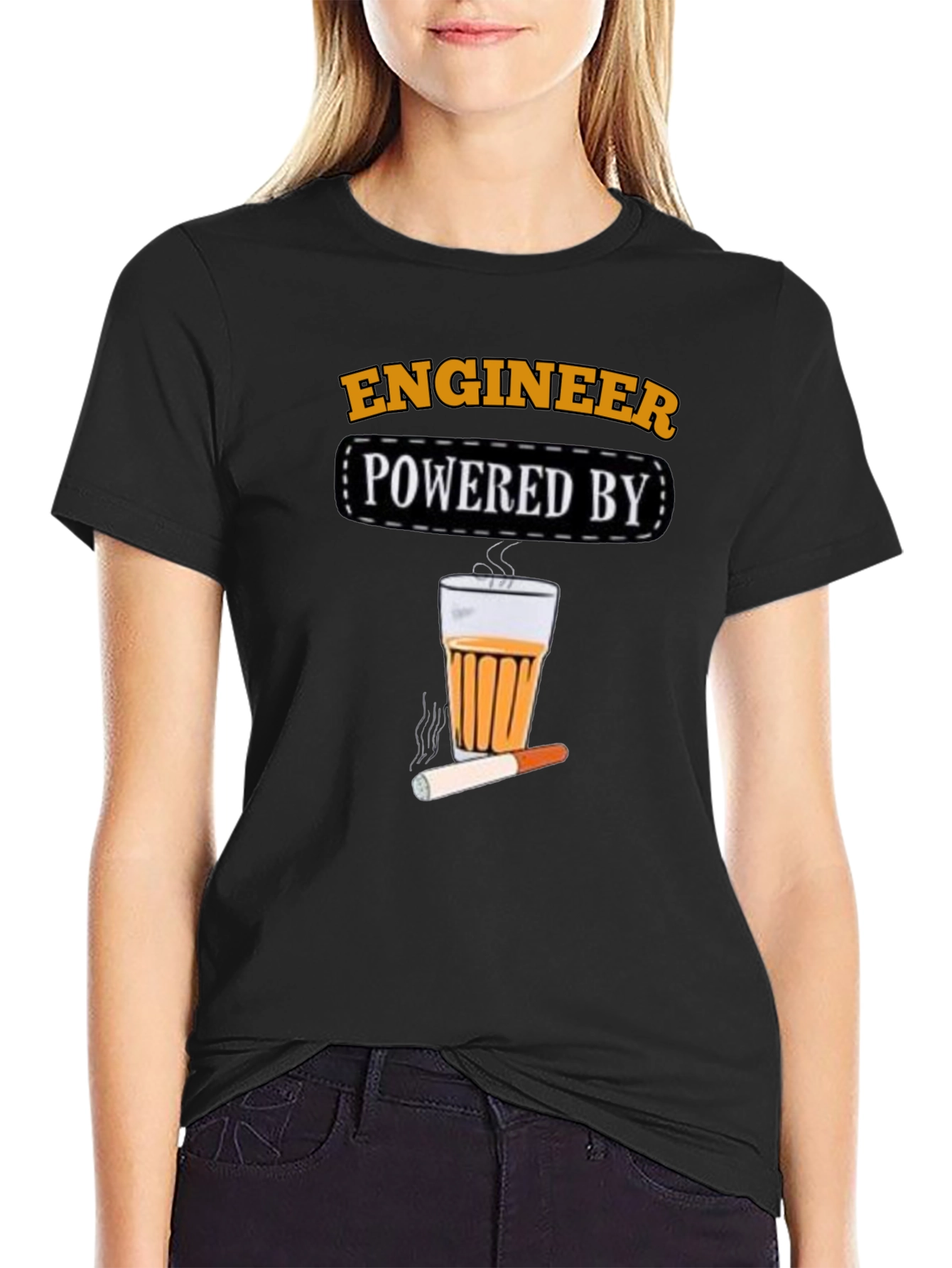 Black Engineer Powered By Tea & Cigarette T-Shirt view 2