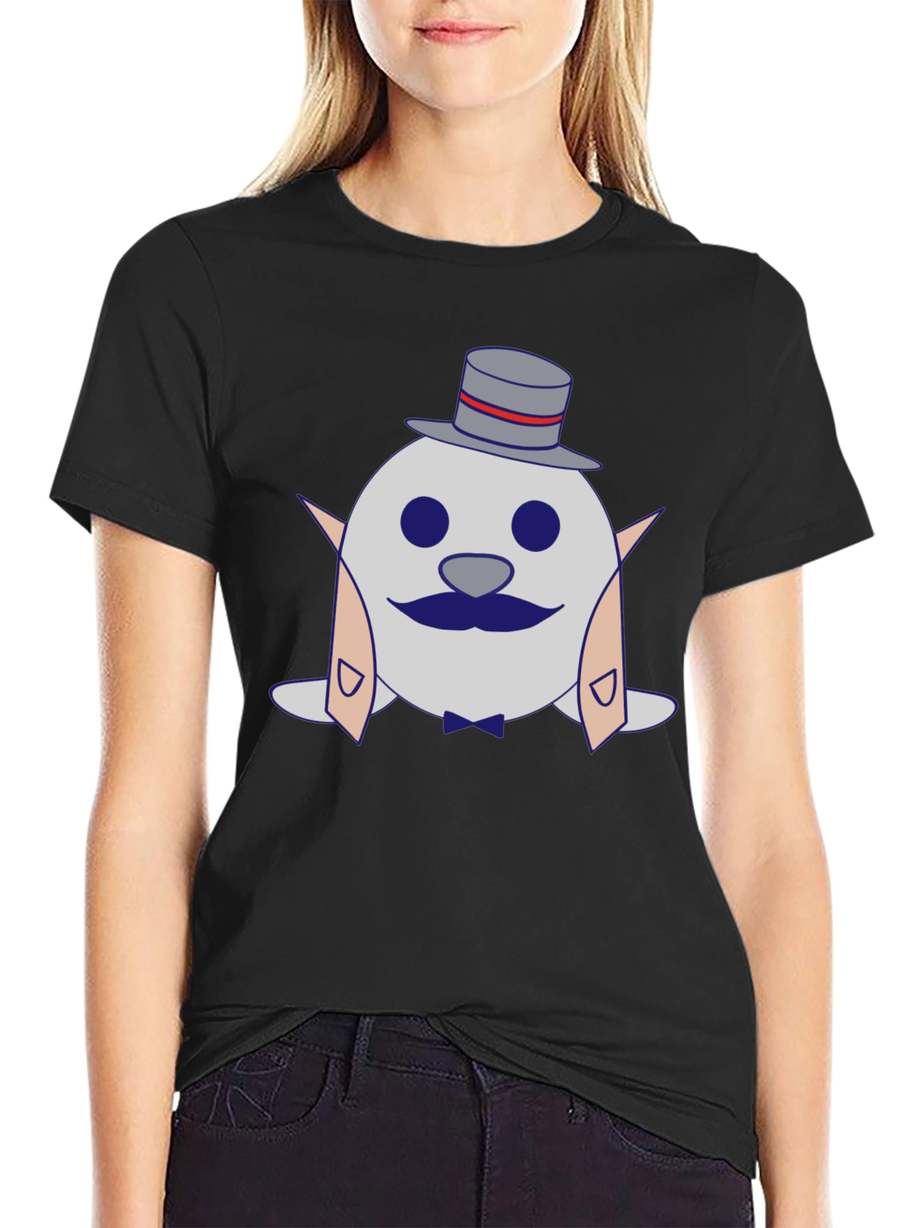 Black Dapper Seal T-Shirt - Cartoon Tuxedo Design view 2