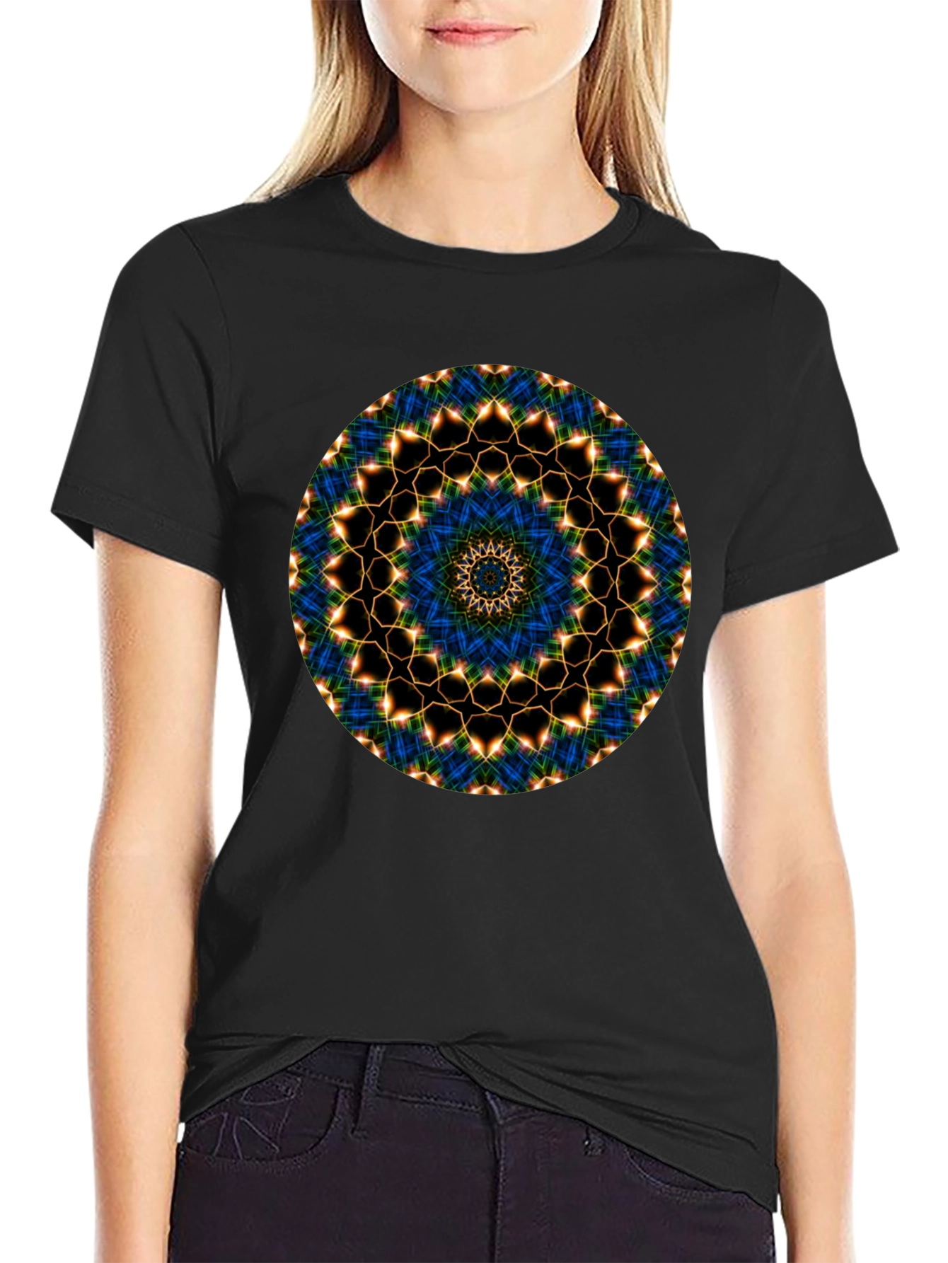 Black Mandala Graphic Tee - Black Cotton Blend view 2
