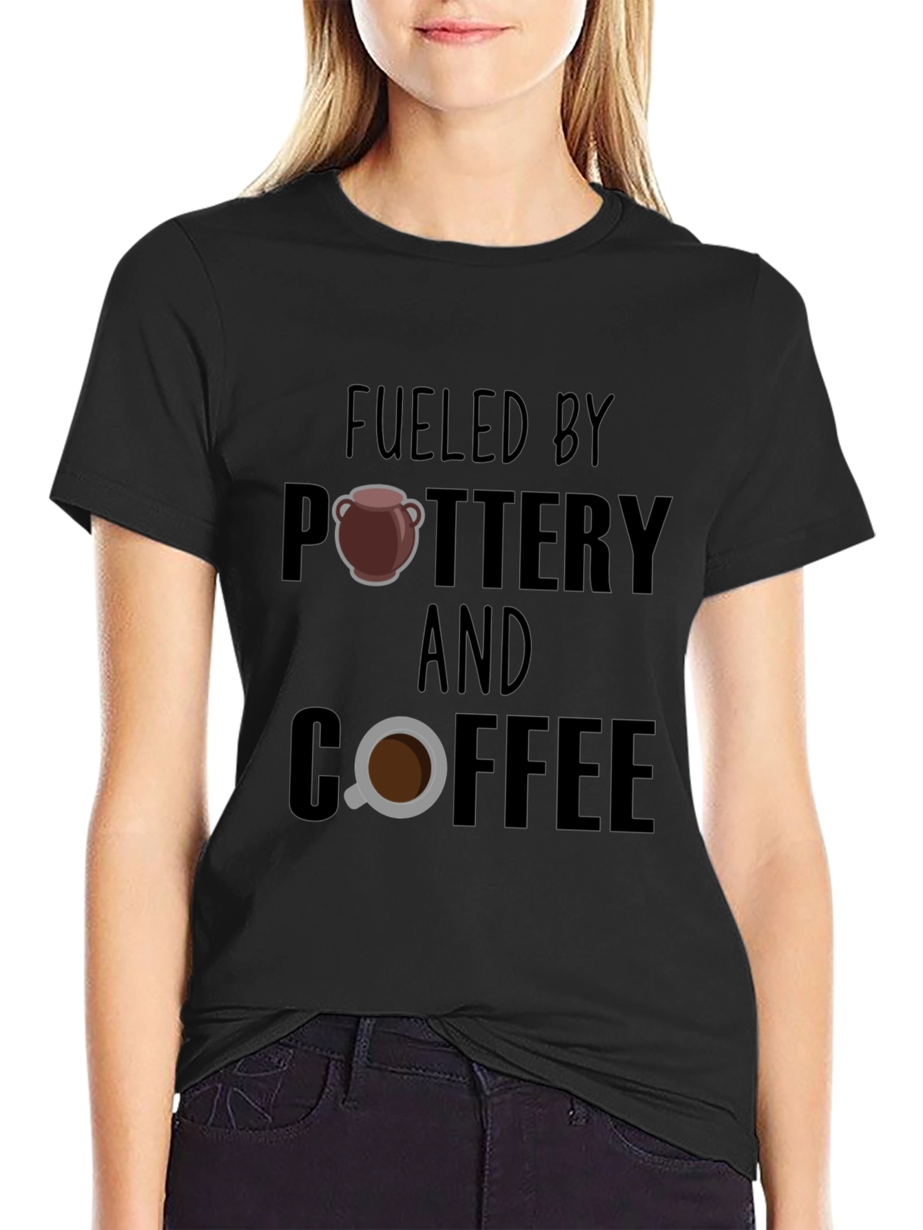 Black Fueled By Pottery and Coffee Graphic T-Shirt view 2