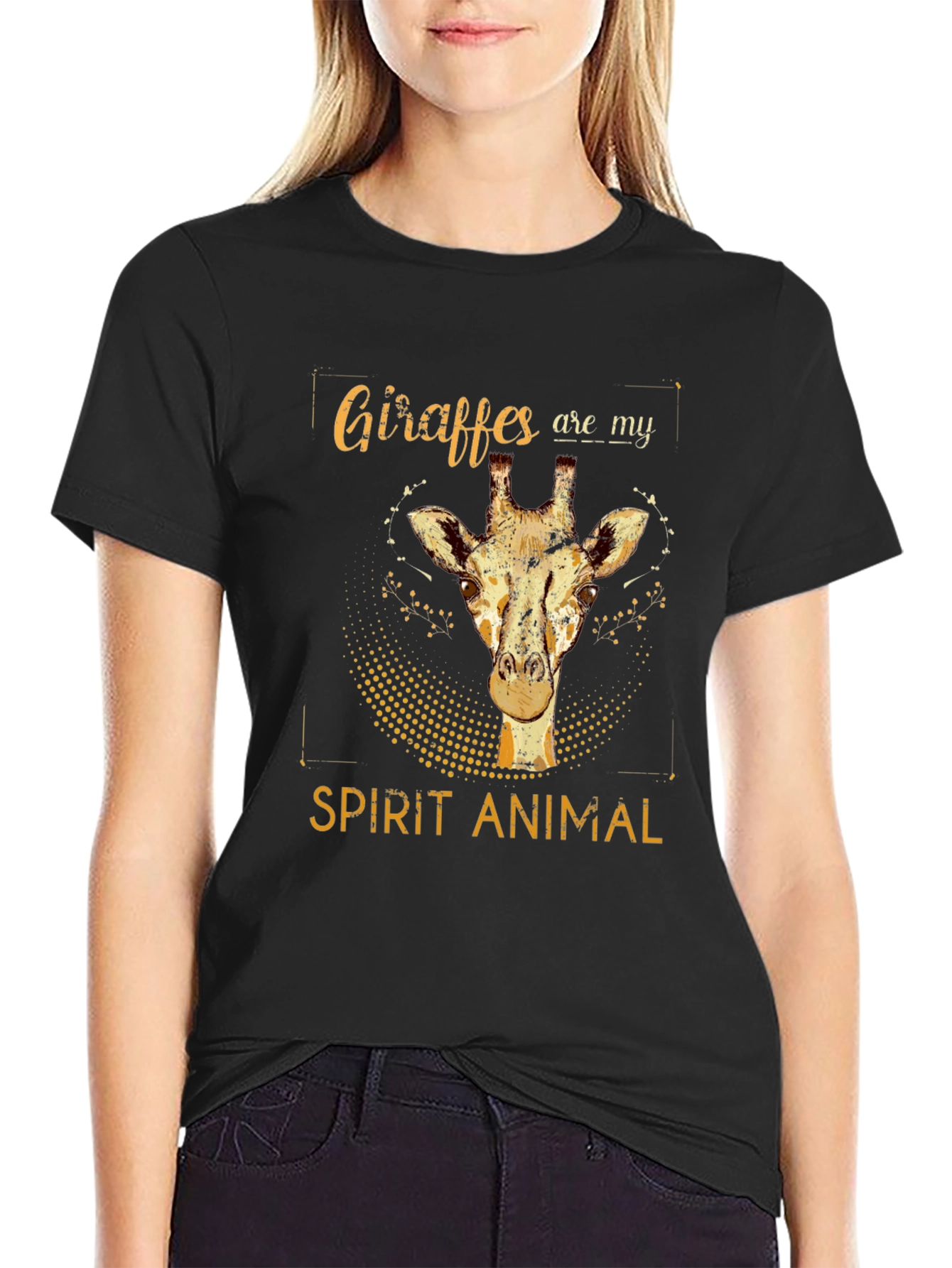 Black Giraffe Spirit Animal Graphic Tee - Black Cotton T-Shirt view 2