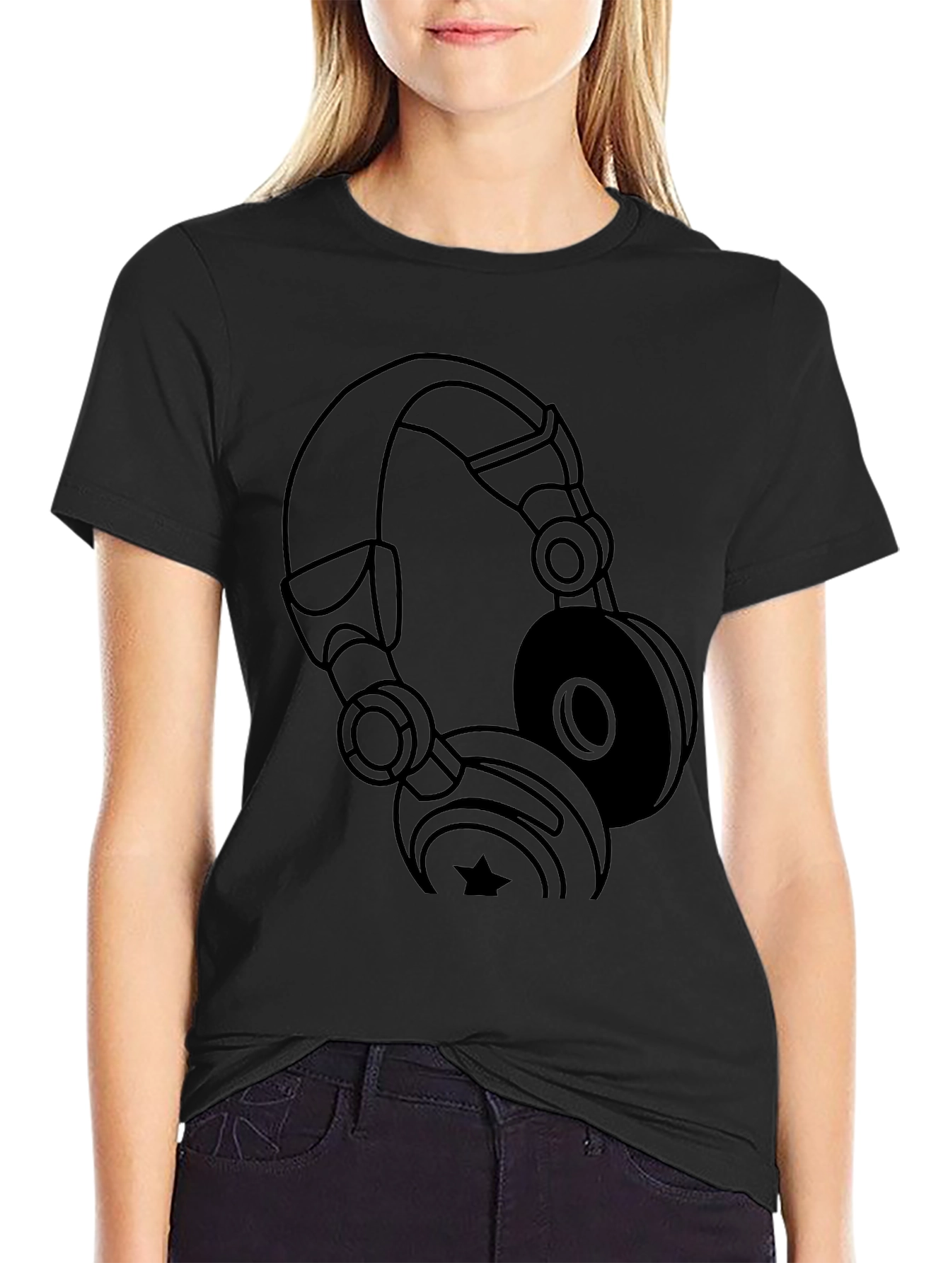 Black Black Headphones Graphic T-Shirt view 2