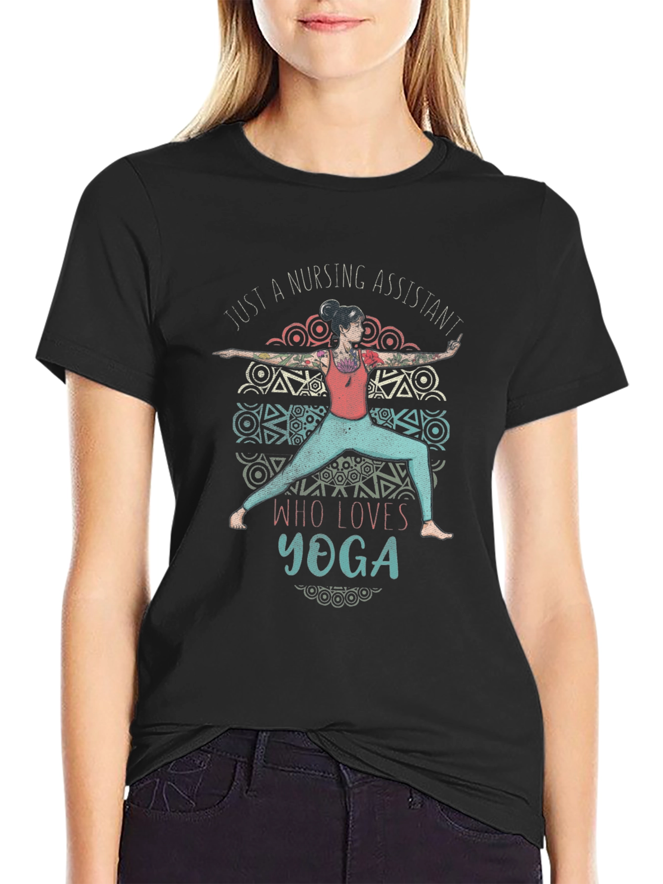 Black Nursing Assistant Yoga Lover Graphic T-Shirt view 2
