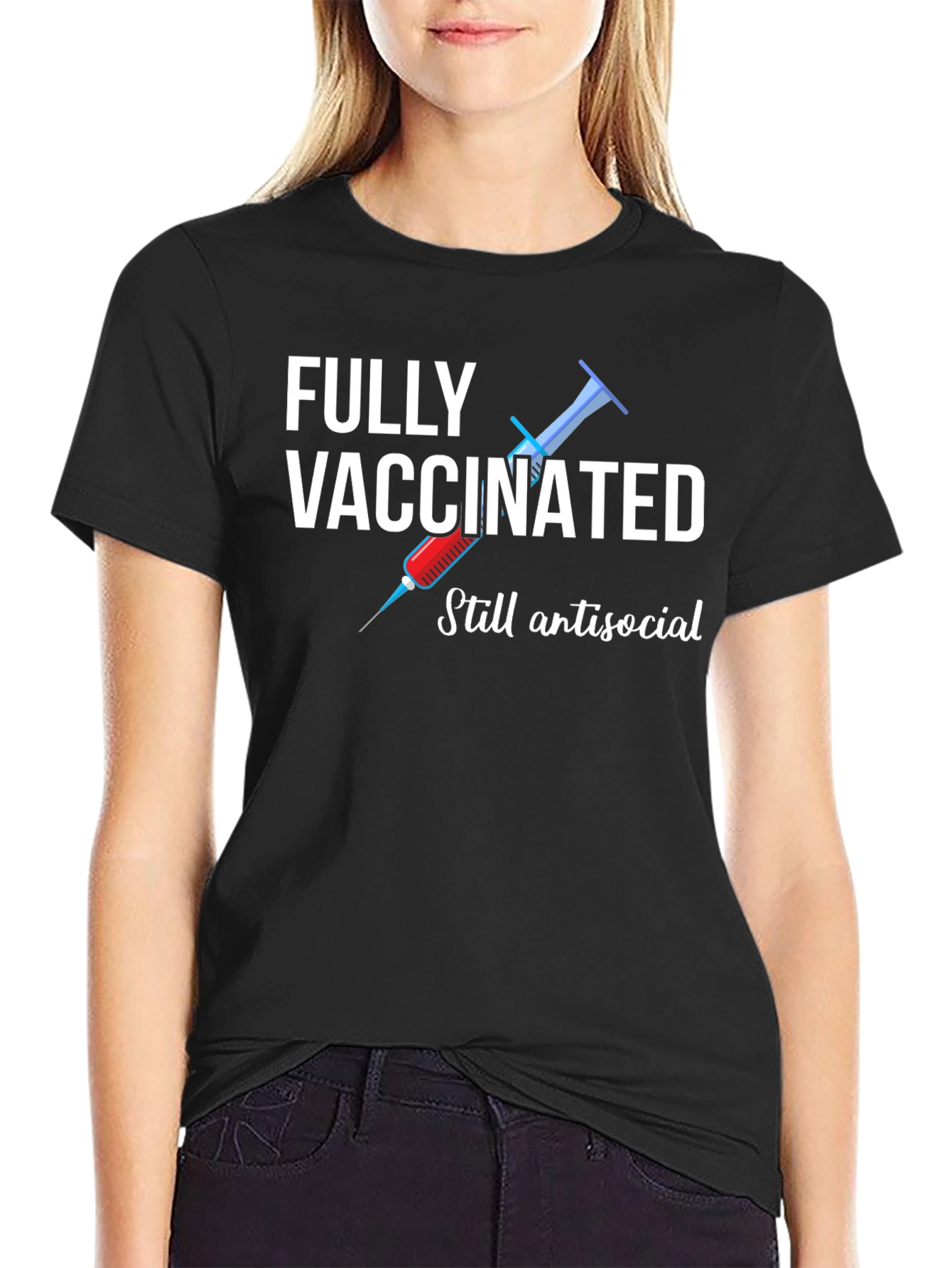 Black Fully Vaccinated Antisocial Graphic Tee view 2
