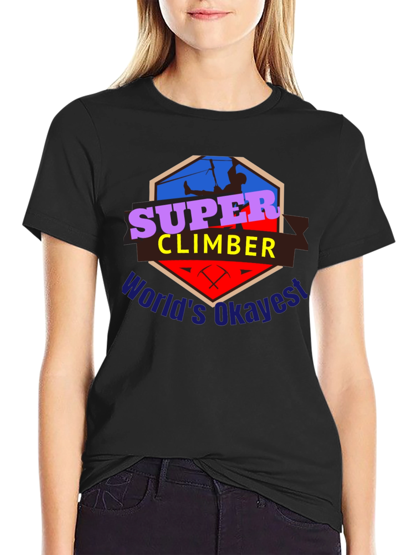 Black Super Climber T-Shirt - World's Okayest Climber Tee view 2