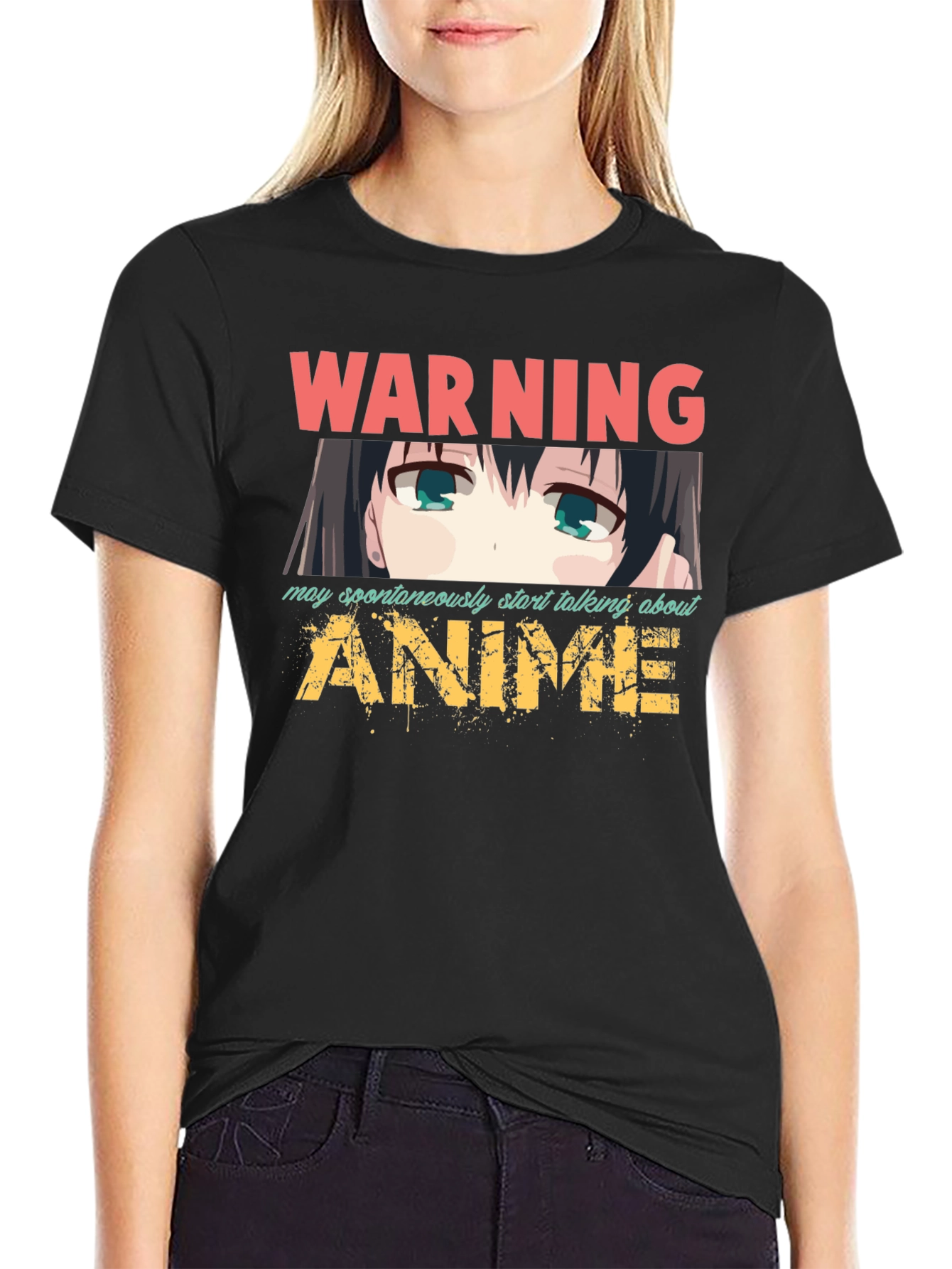 Black Warning Anime T-Shirt view 2