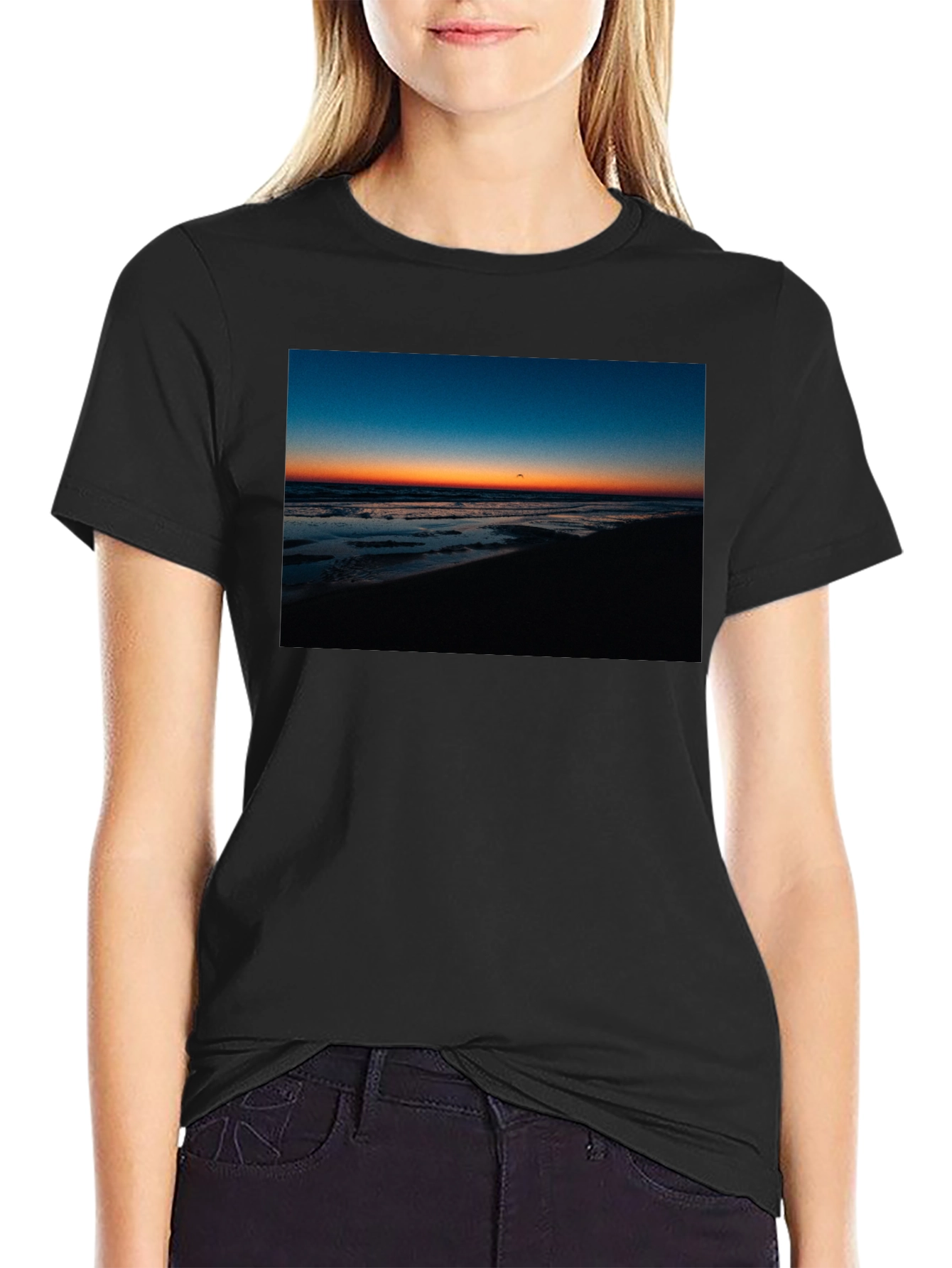 Black Sunset Beach Graphic Tee - Comfort Fit Black T-Shirt view 2