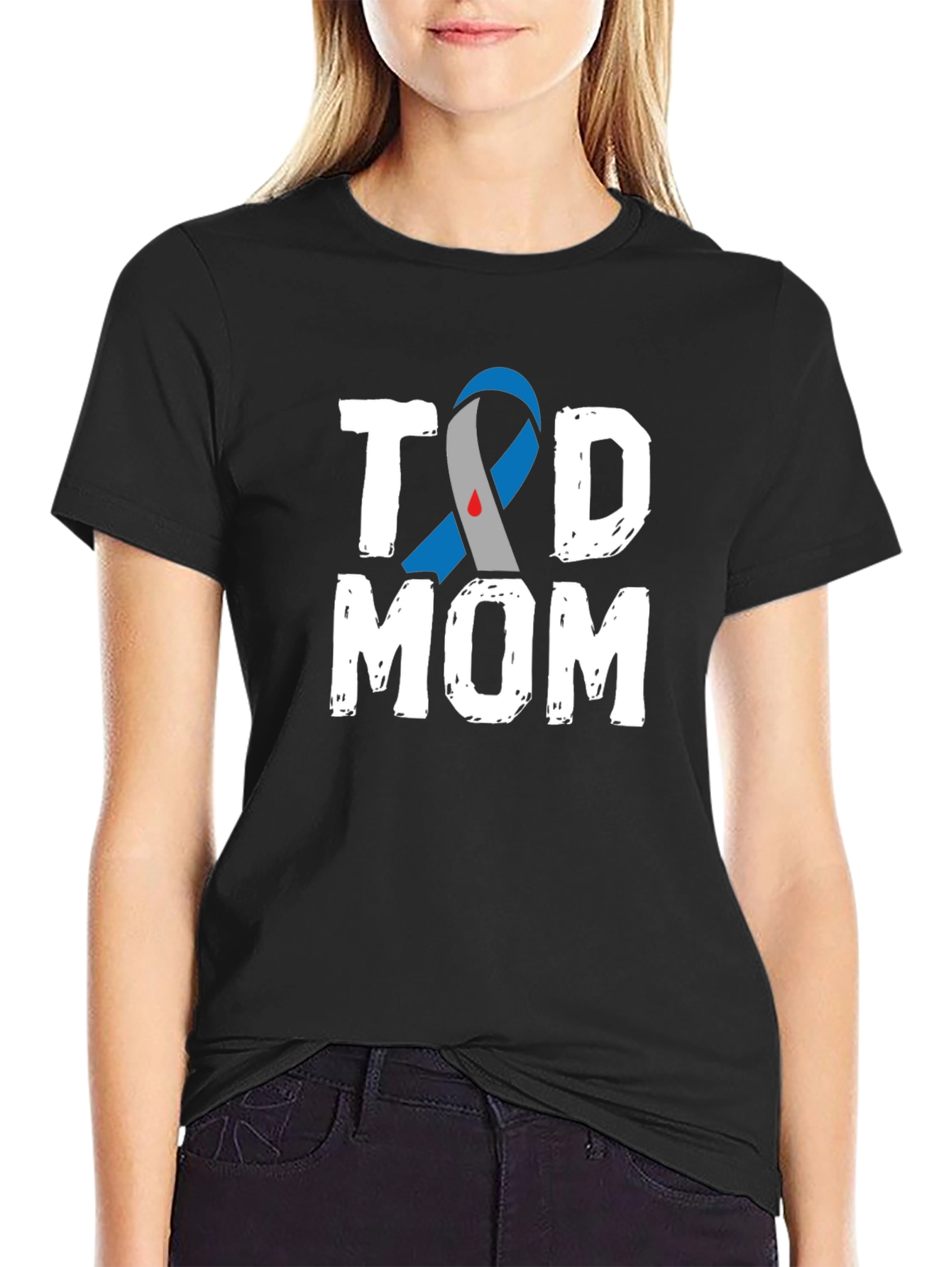 Black T1D Mom Awareness T-Shirt - Black view 2