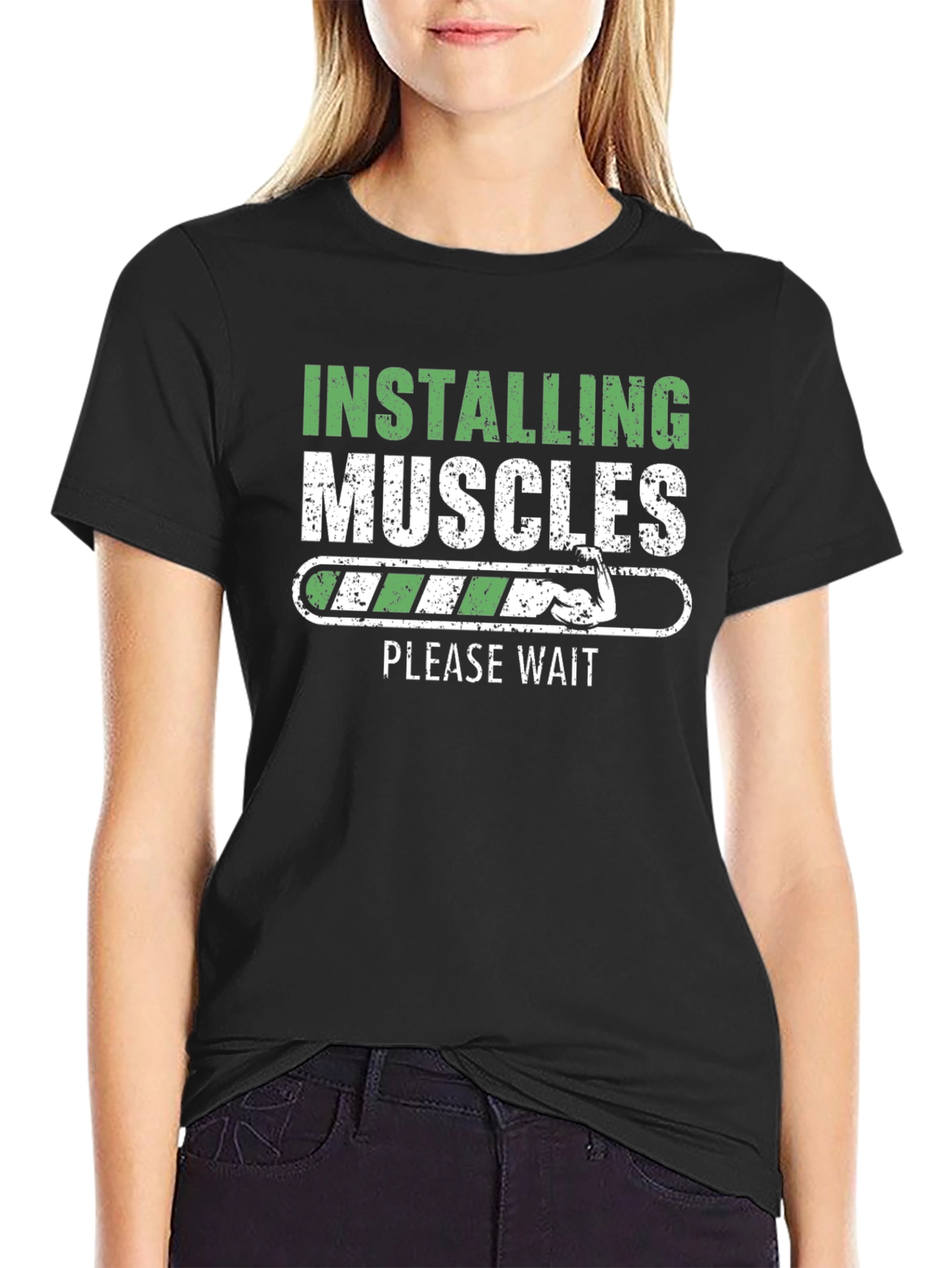 Black Installing Muscles T-Shirt Funny Gym Workout Tee view 2