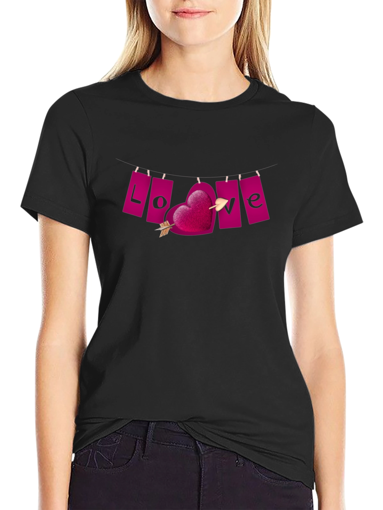 Black Love Arrow Heart T-Shirt - Valentine's Day Tee view 2