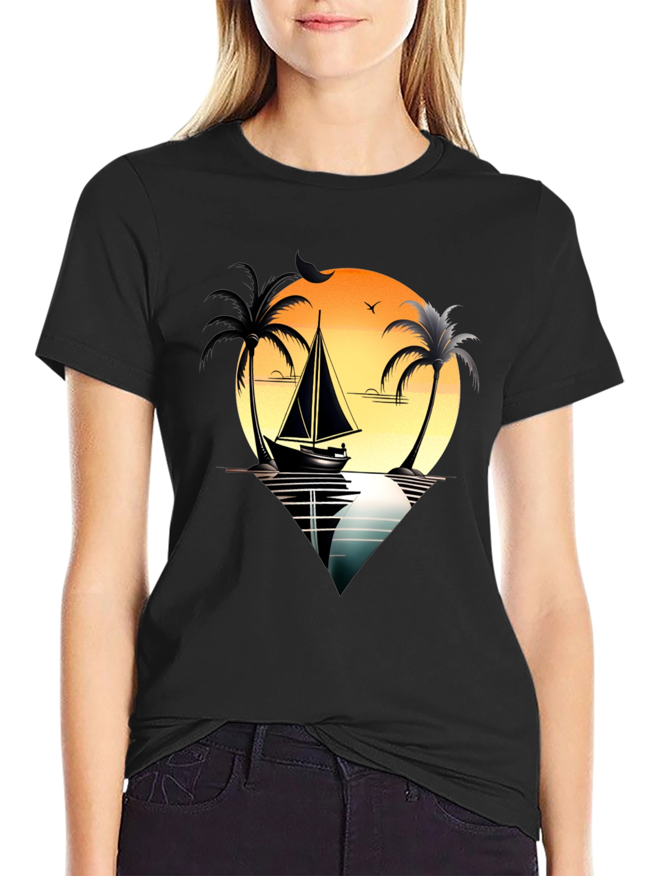 Black Sunset Sail T-Shirt view 2