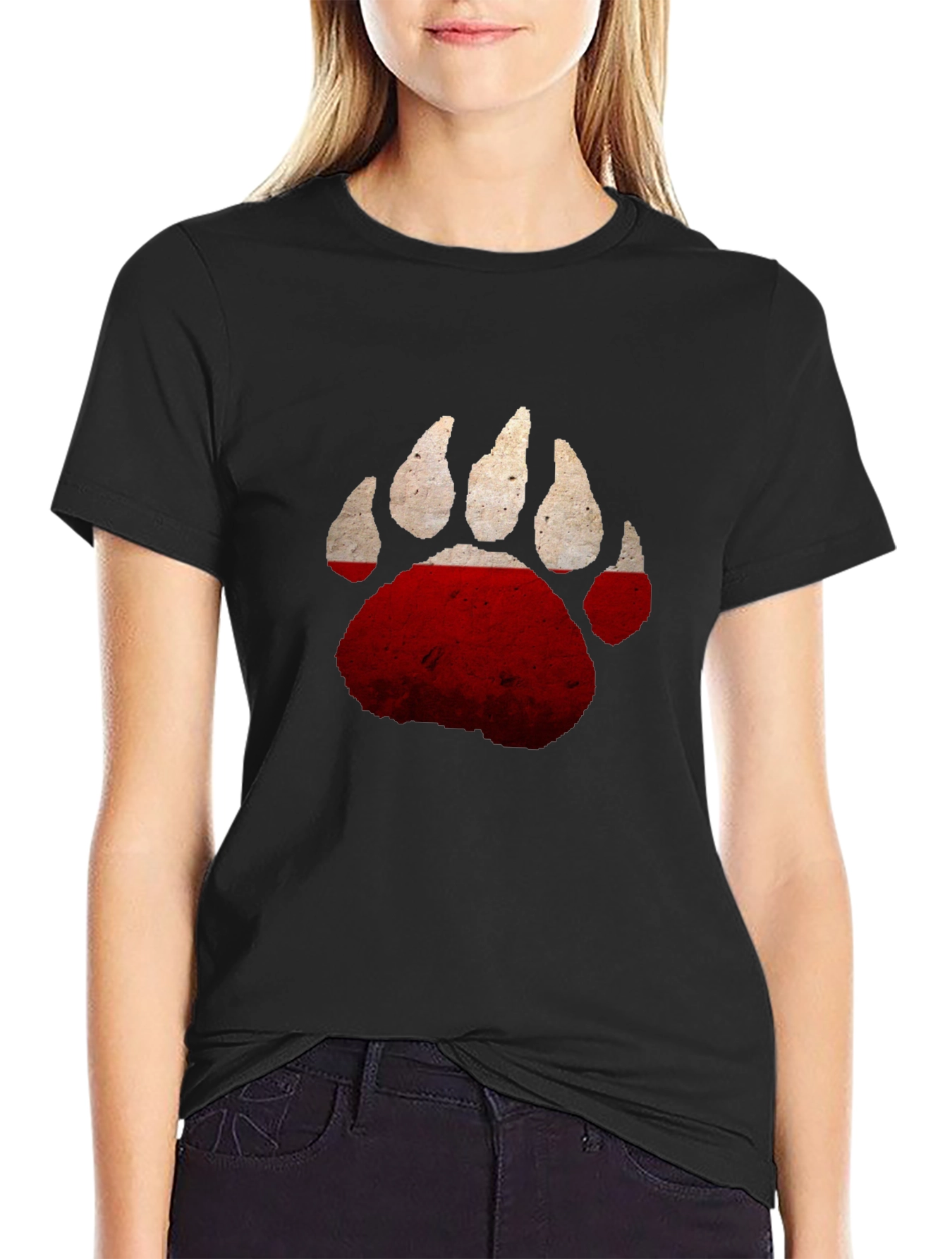 Black Bear Paw Print T-Shirt - Distressed Graphic Tee view 2