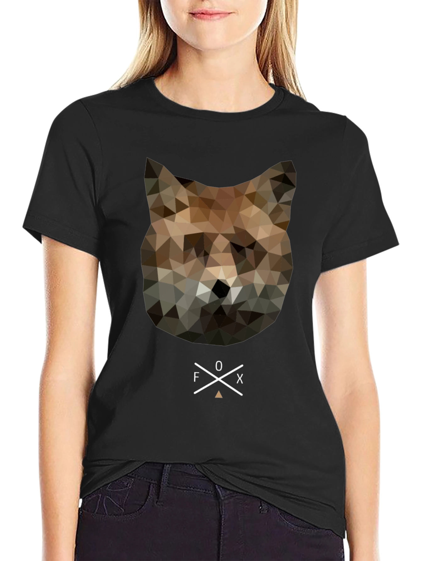 Black Geometric Fox Head Graphic Tee - Unique Men's T-Shirt view 2
