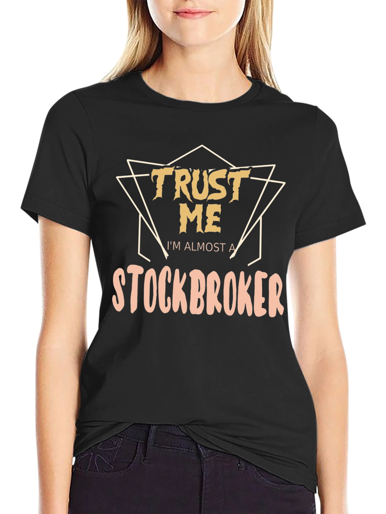 Black Trust Me, I'm Almost a Stockbroker T-Shirt view 2
