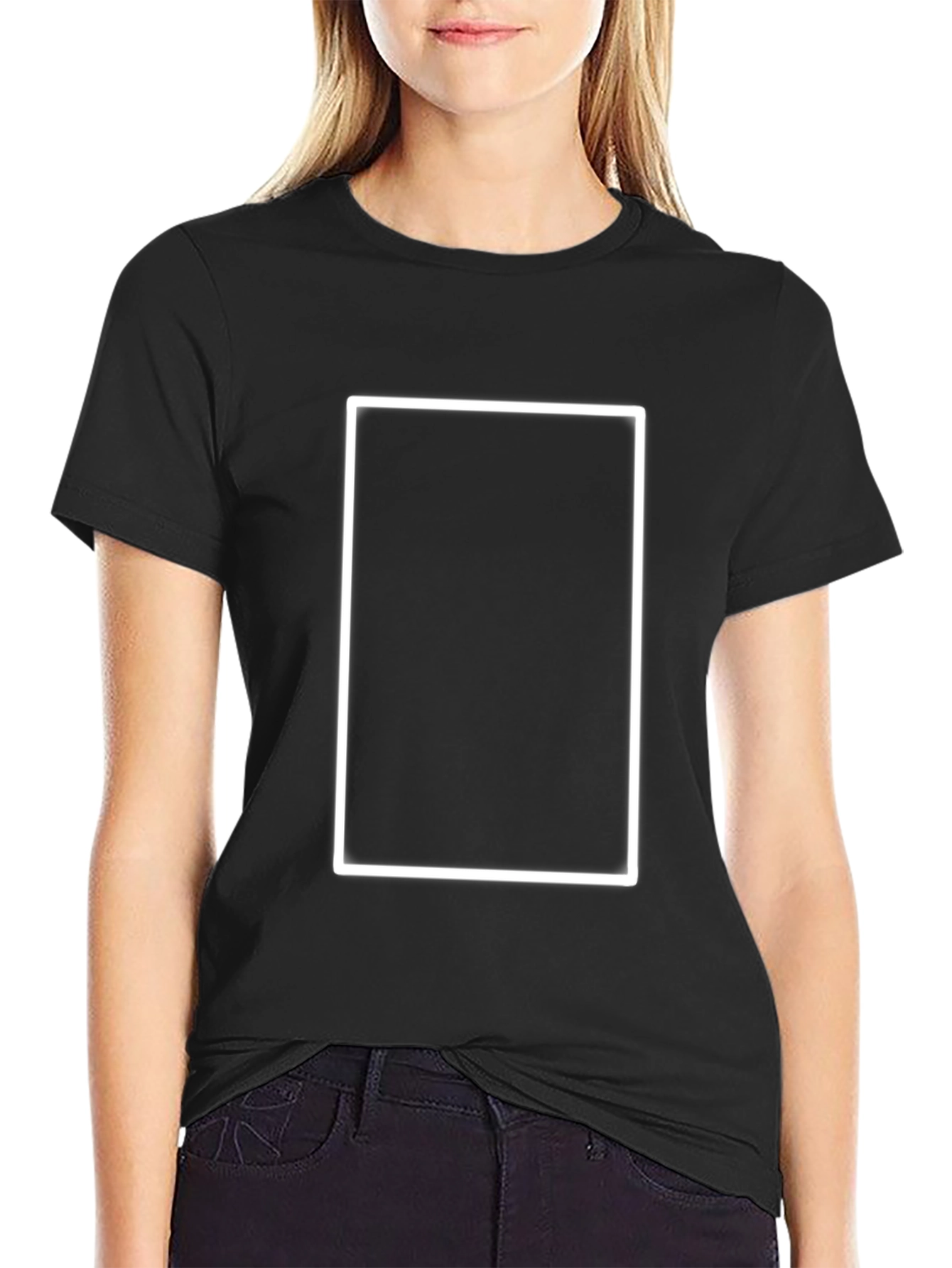 Black Black T-Shirt with White Rectangle view 2