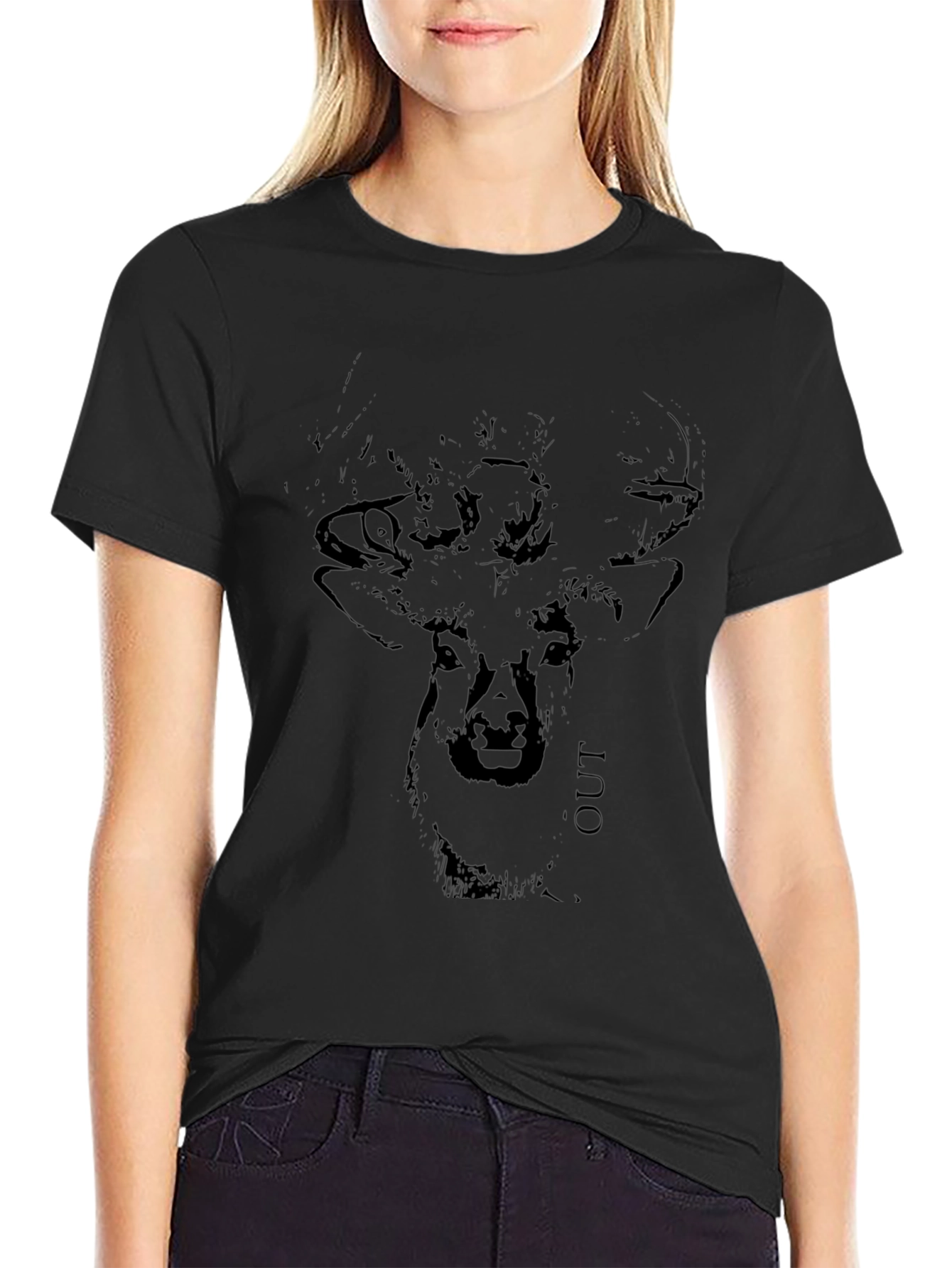 Black Men's Black Deer Graphic T-Shirt view 2
