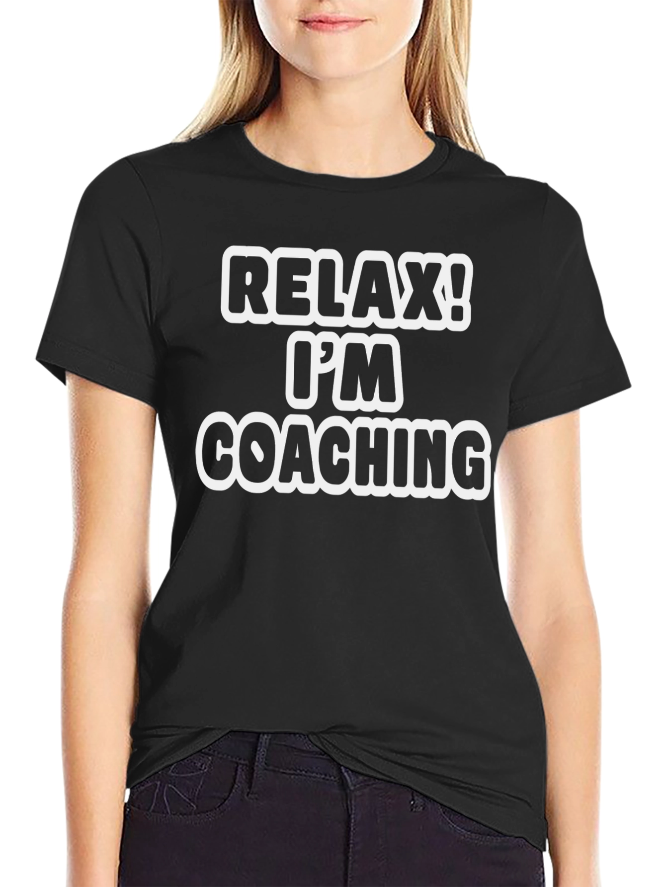 Black Relax! I'm Coaching T-Shirt - Black Cotton Tee view 2