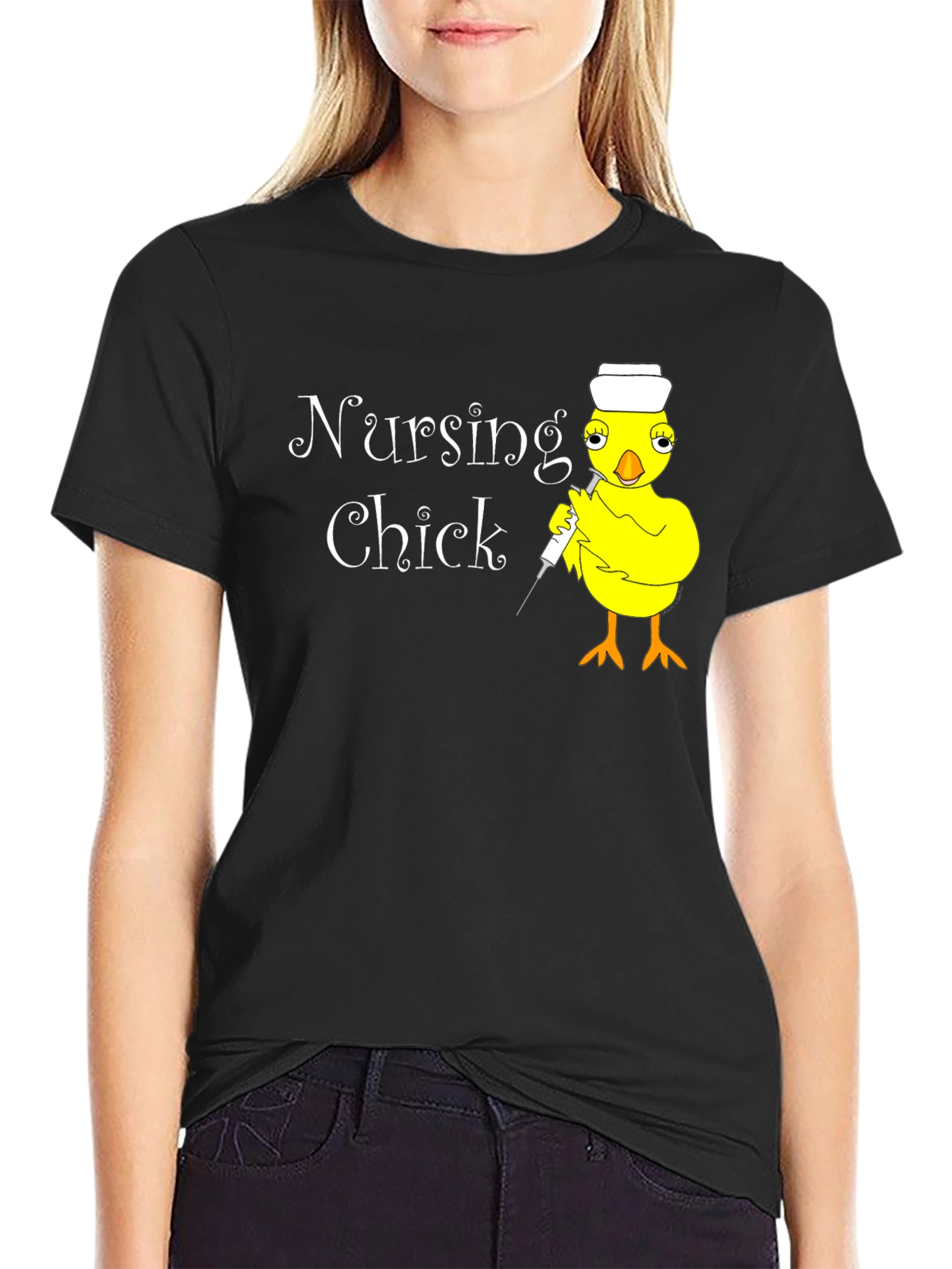 Black Nursing Chick T-Shirt - Funny Nurse Apparel view 2