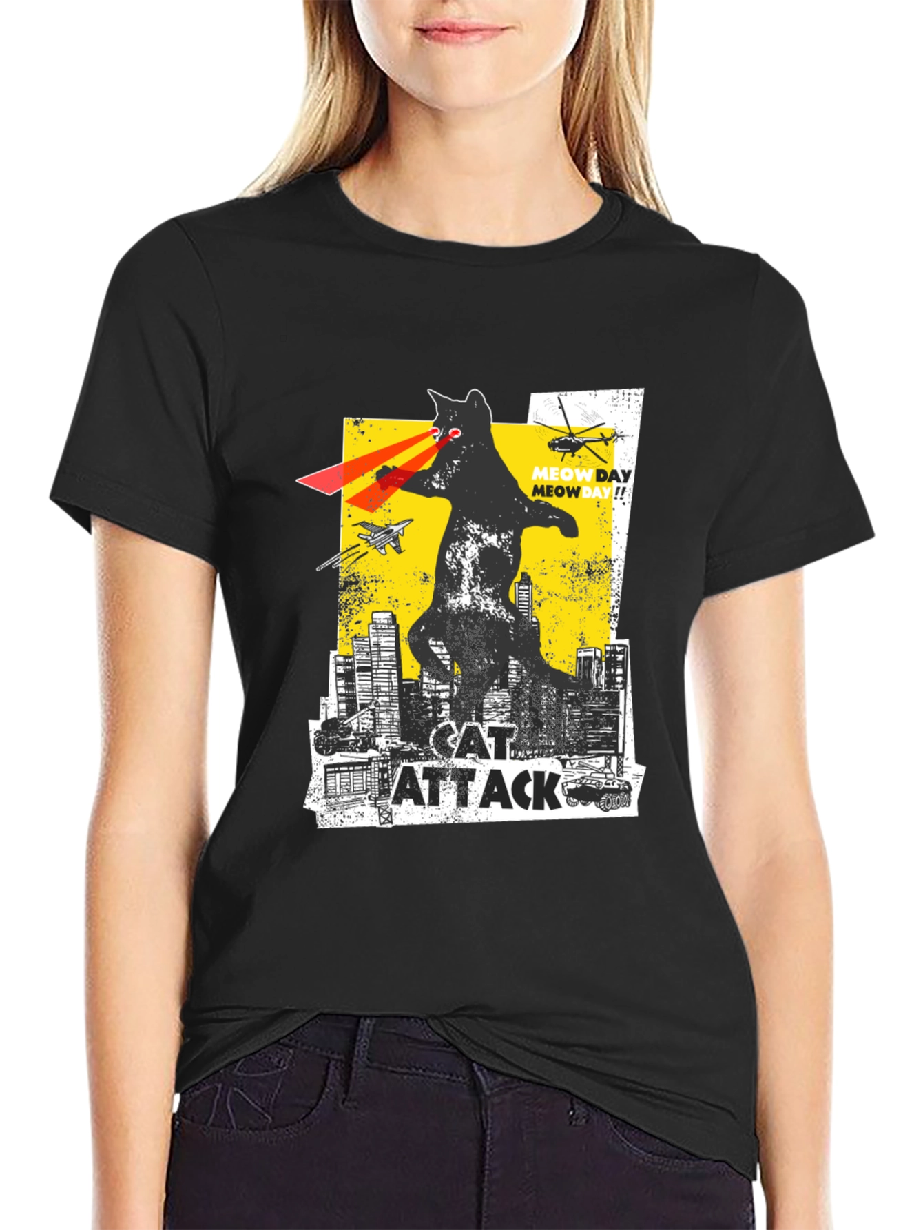 Black Cat Attack T-Shirt - Funny Graphic Tee view 2