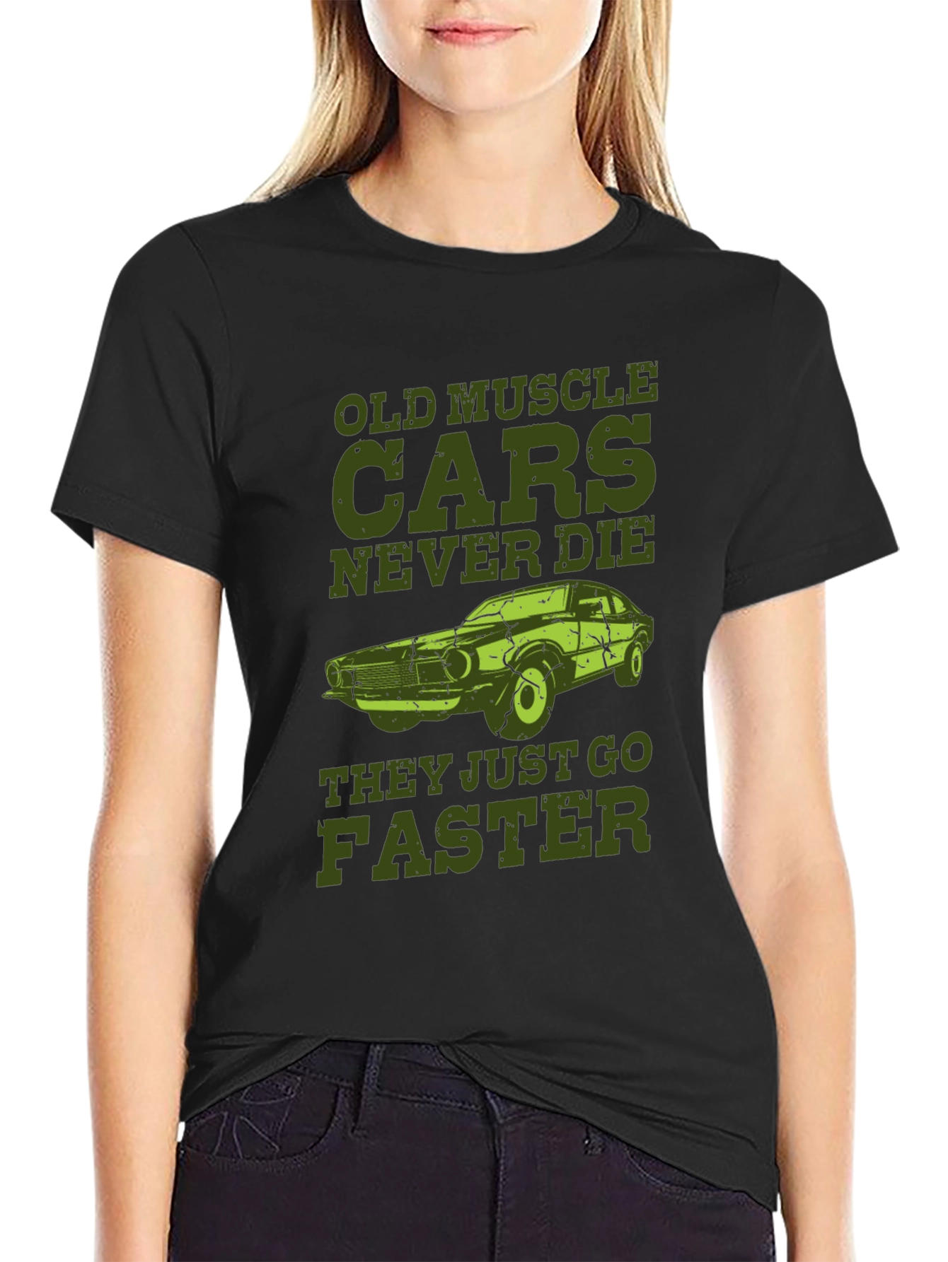 Black Old Muscle Cars Never Die Men's T-Shirt view 2