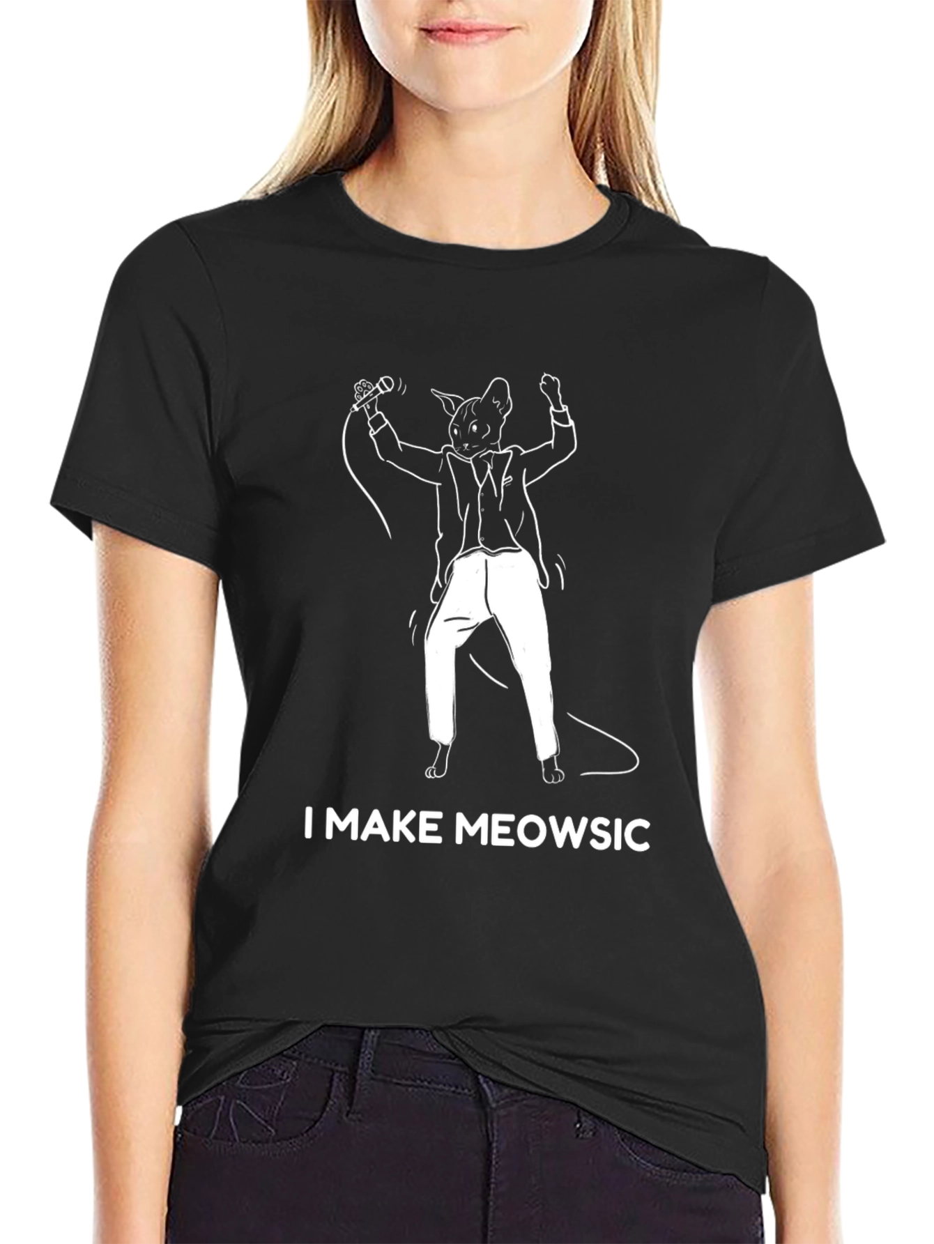 Black I Make Meowsic Funny Cat T-Shirt view 2