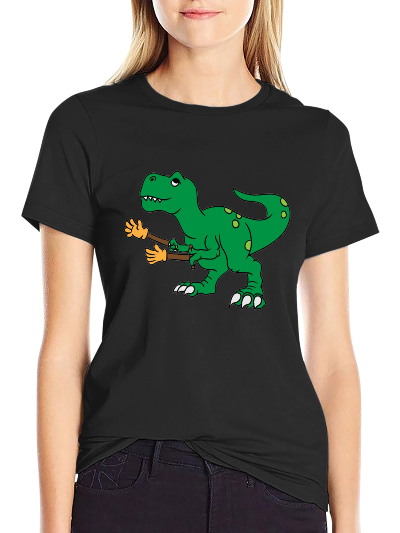 Black Dinosaur T-Rex with Fake Arms Funny Graphic Tee view 2