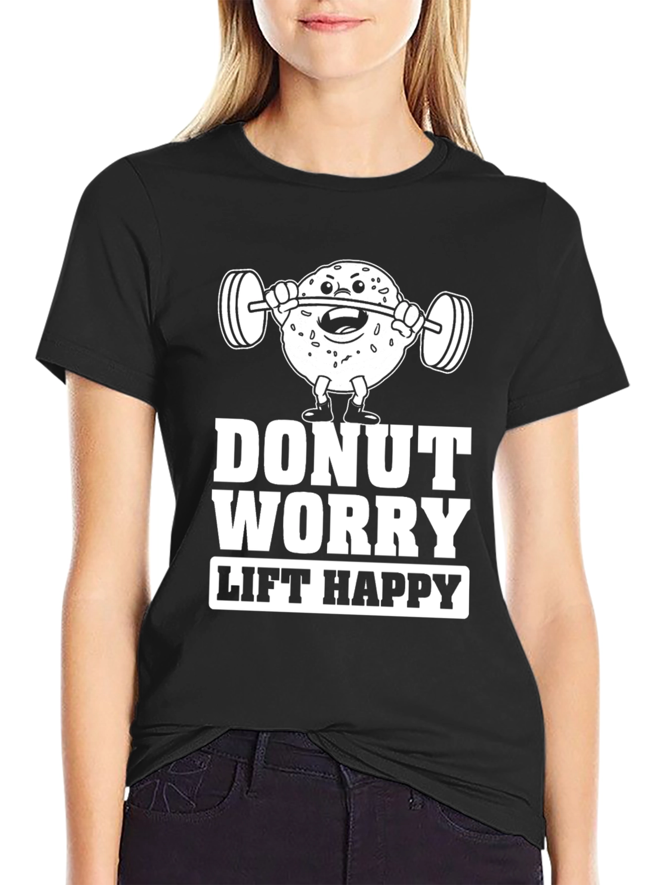 Black Donut Worry, Lift Happy Graphic T-Shirt view 2