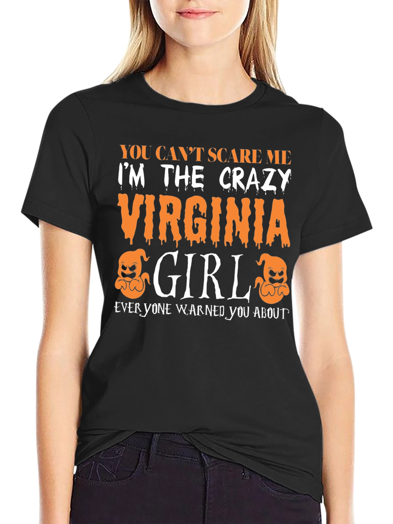 Black Crazy Virginia Girl Halloween T-Shirt view 2