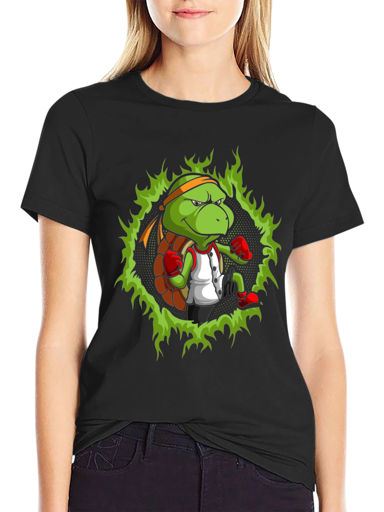 Black Turtle Ninja Boxer T-Shirt - Cool Cartoon Design view 2