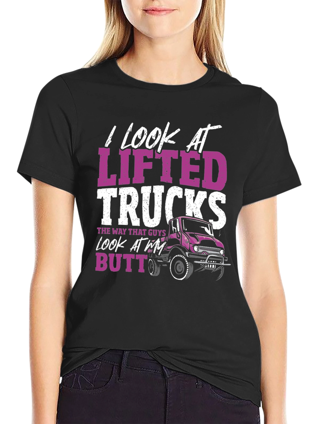 Black I Look At Lifted Trucks T-Shirt view 2