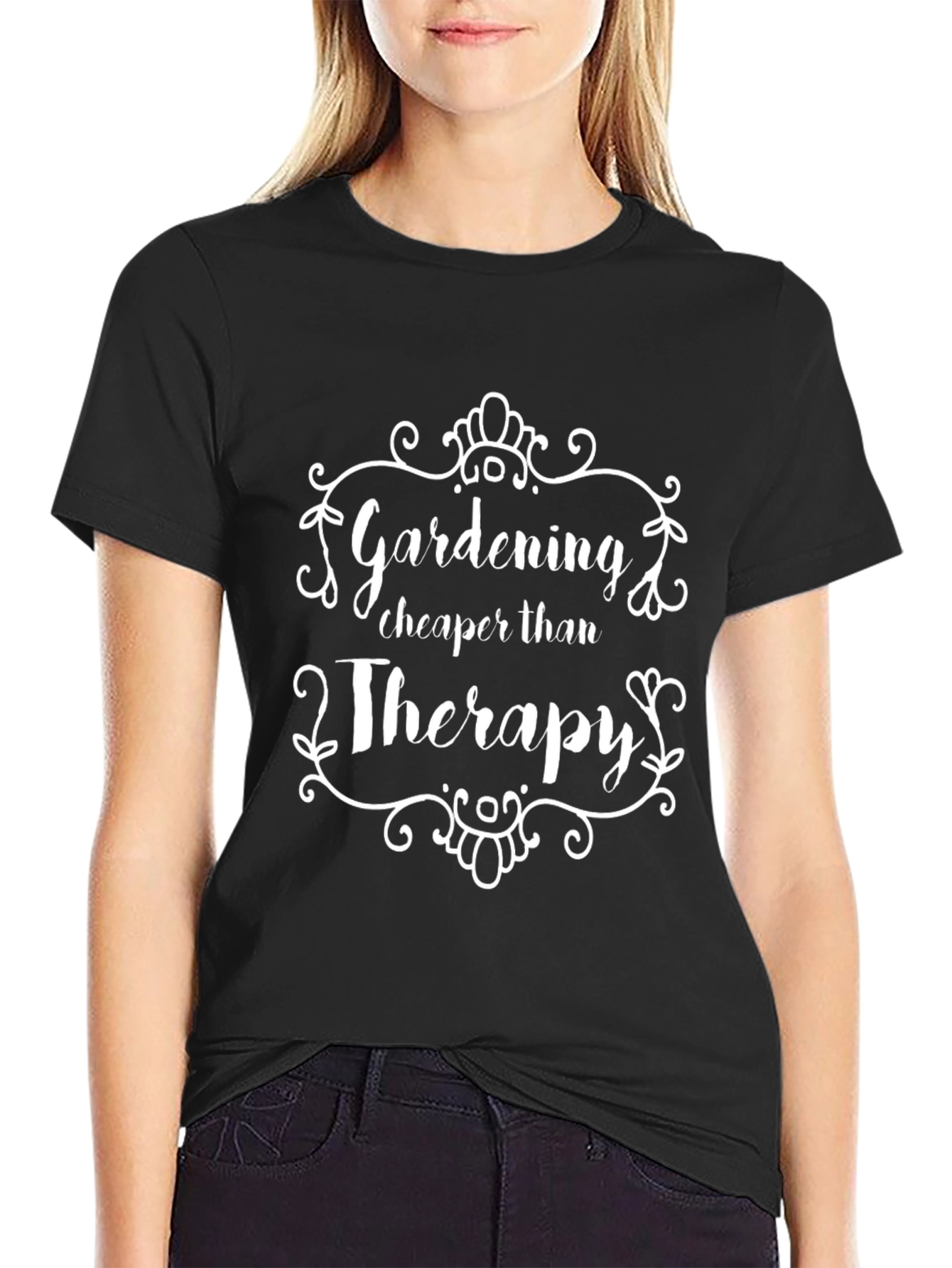 Black Gardening Therapy Graphic T-Shirt view 2
