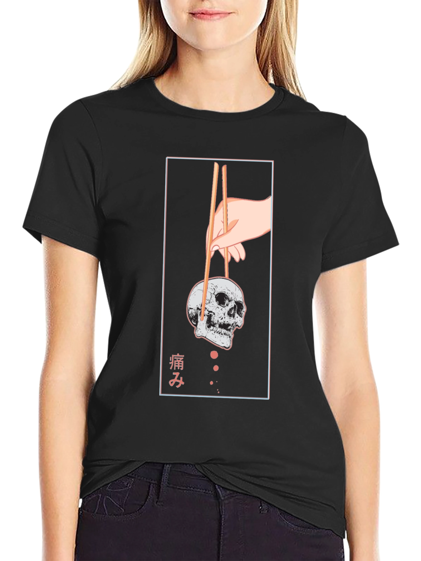 Black Skull Chopsticks Graphic Tee view 2
