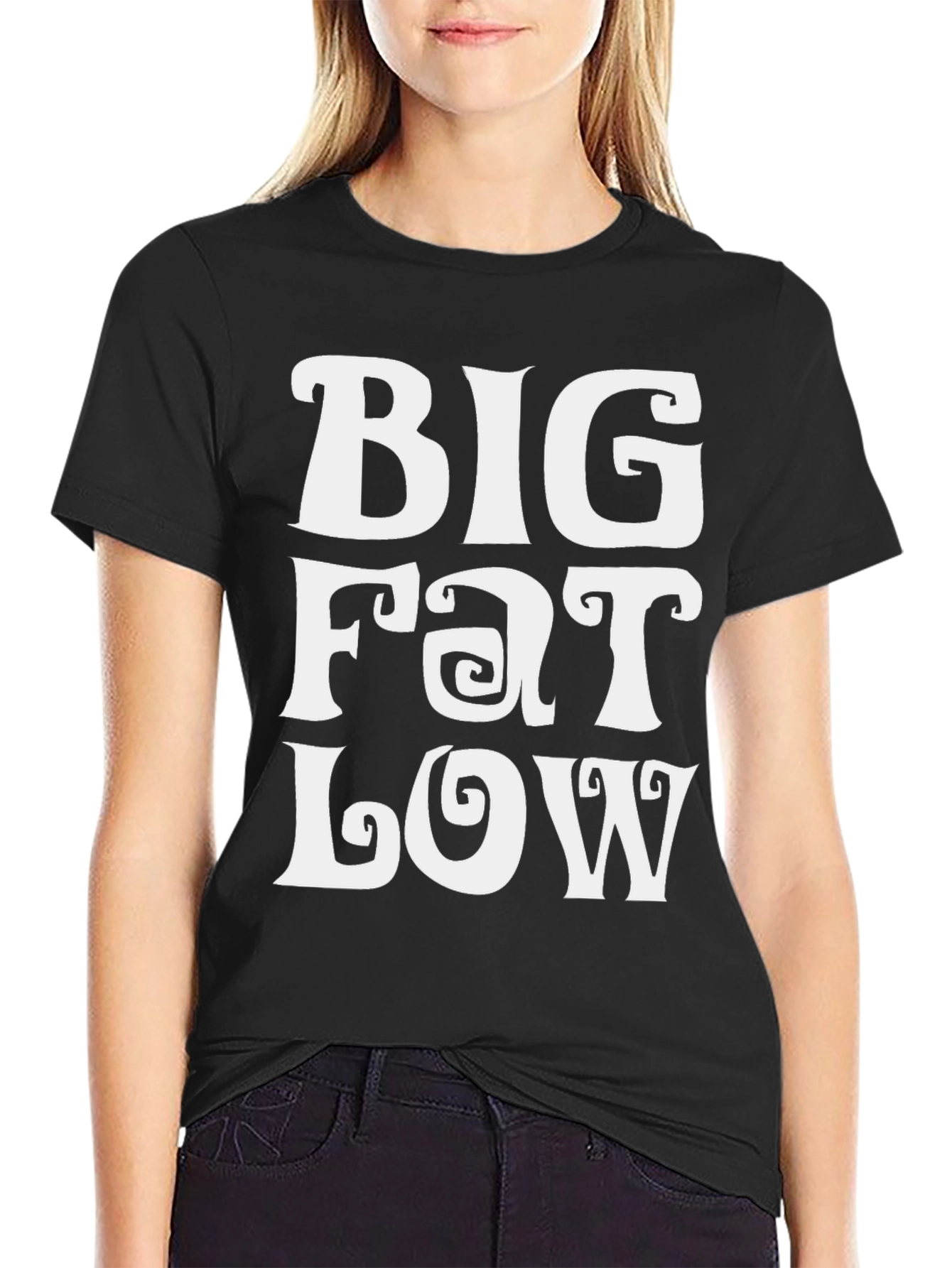 Black Big Fat Low Funny Graphic Tee - Black Unisex T-Shirt view 2