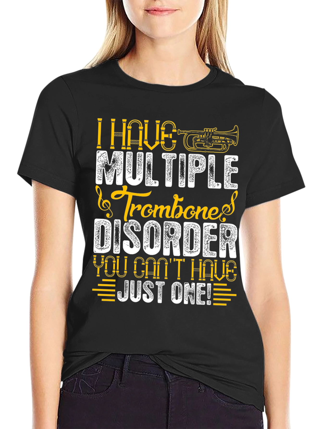 Black Multiple Trombone Disorder Funny Music T-Shirt view 2