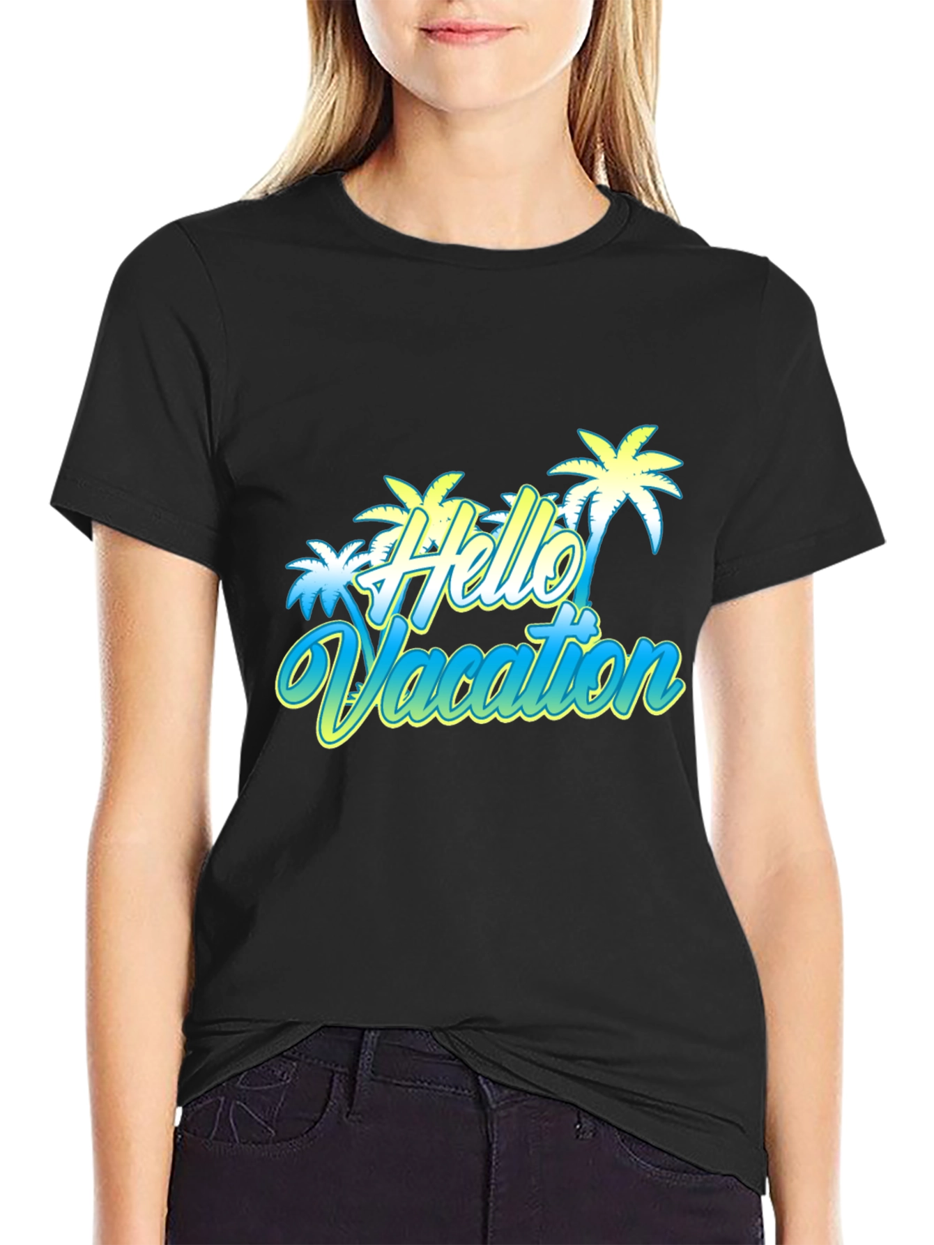 Black Hello Vacation Graphic T-Shirt view 2