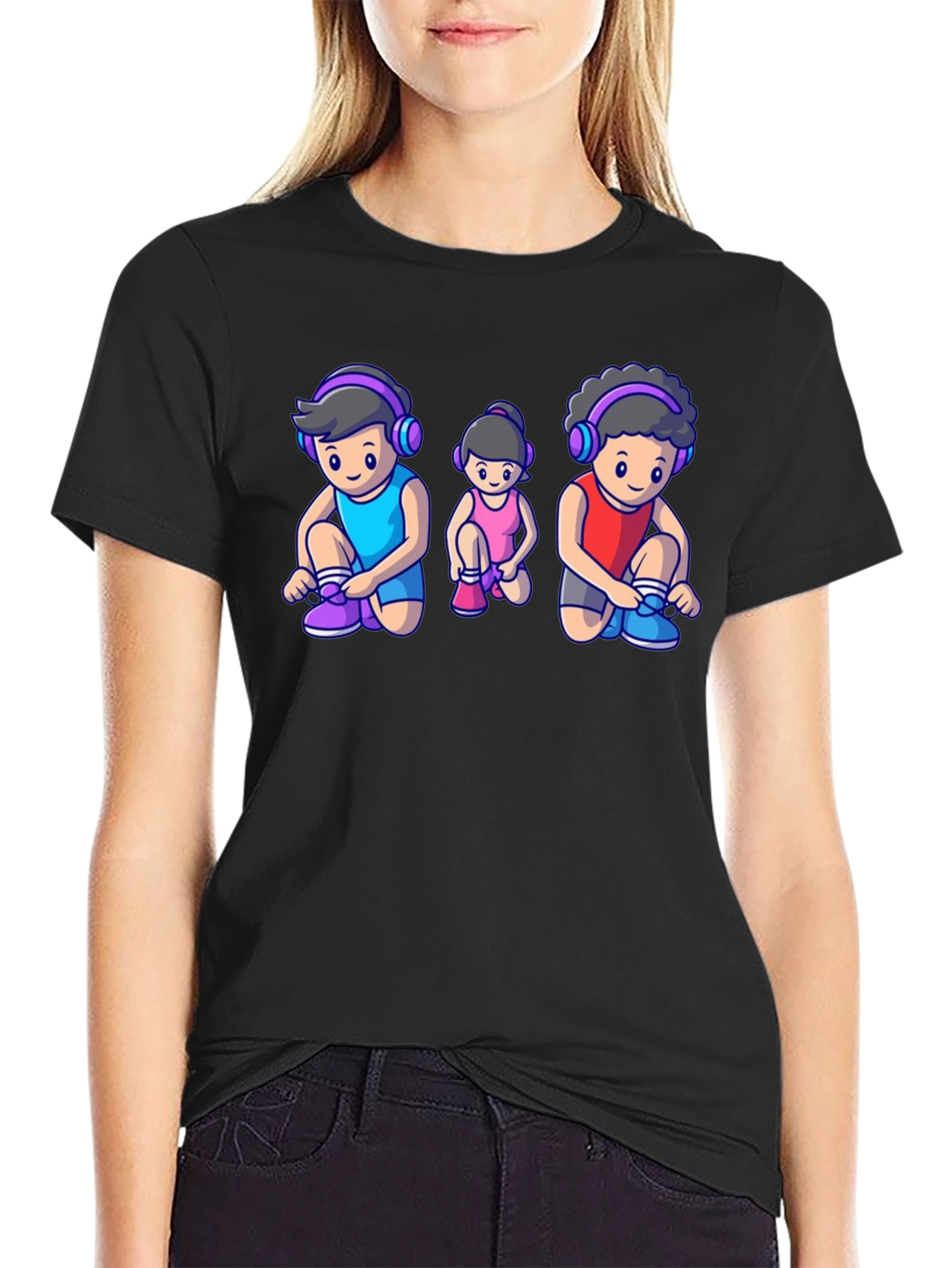 Black Cartoon Family Black T-Shirt view 2
