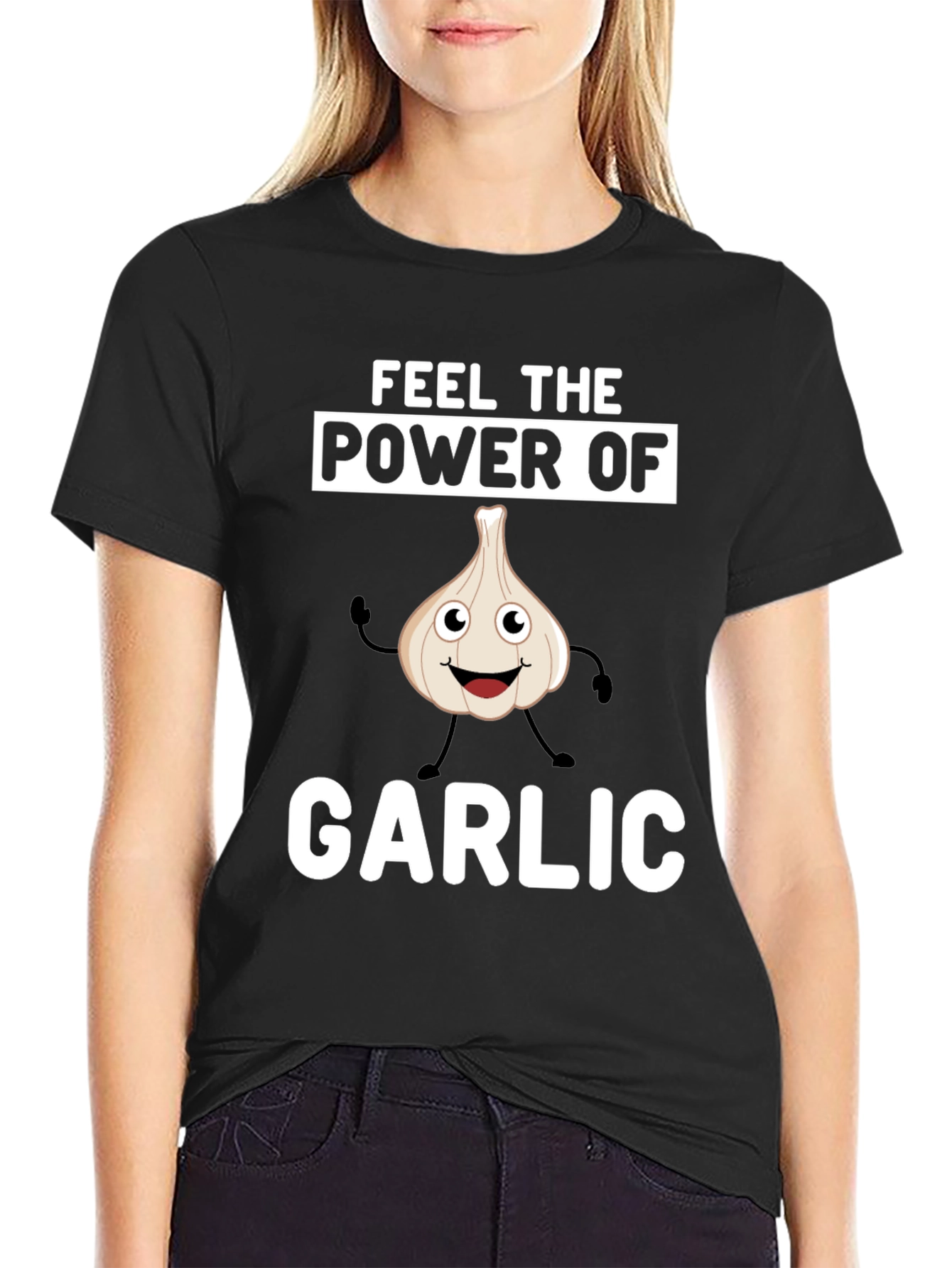 Black Funny Garlic Power T-Shirt view 2