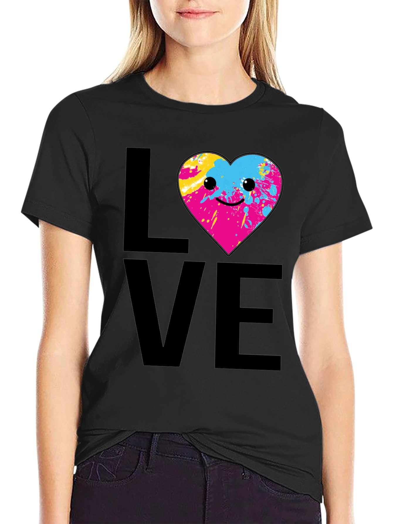 Black Love Heart Graphic Tee - Fun & Unique Design view 2