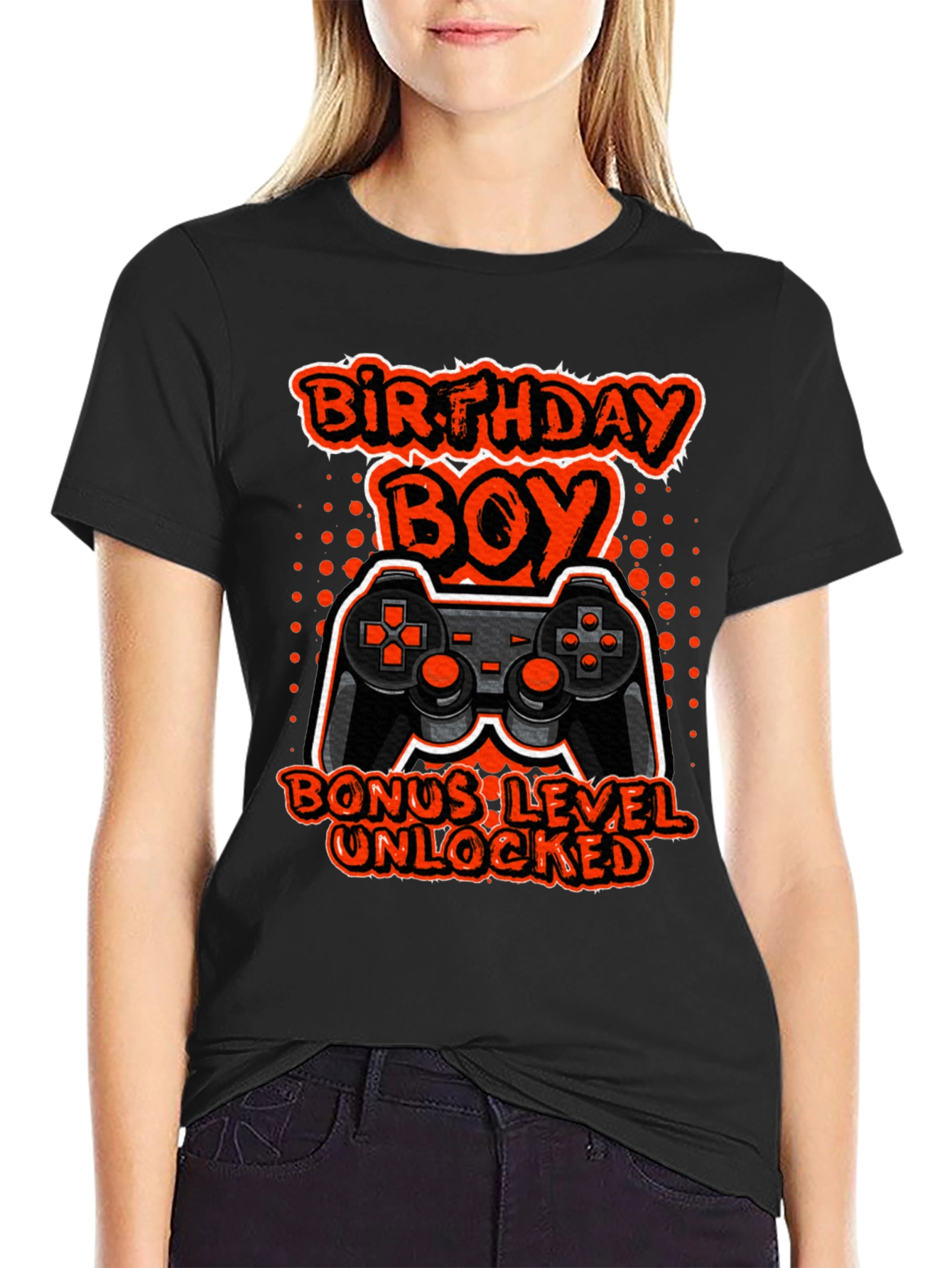 Black Birthday Boy Bonus Level Unlocked Gamer T-Shirt view 2