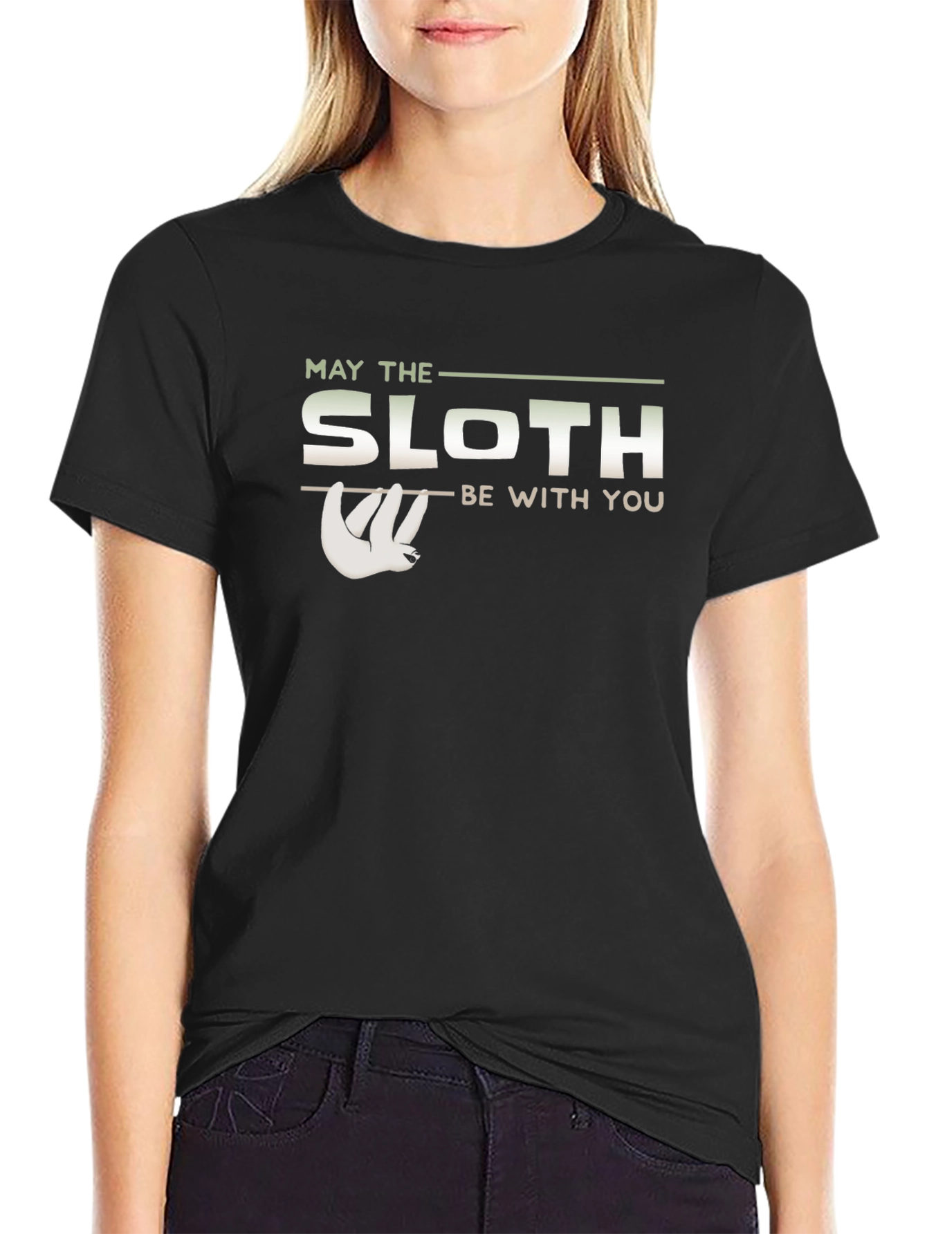 Black May The Sloth Be With You Black T-Shirt view 2