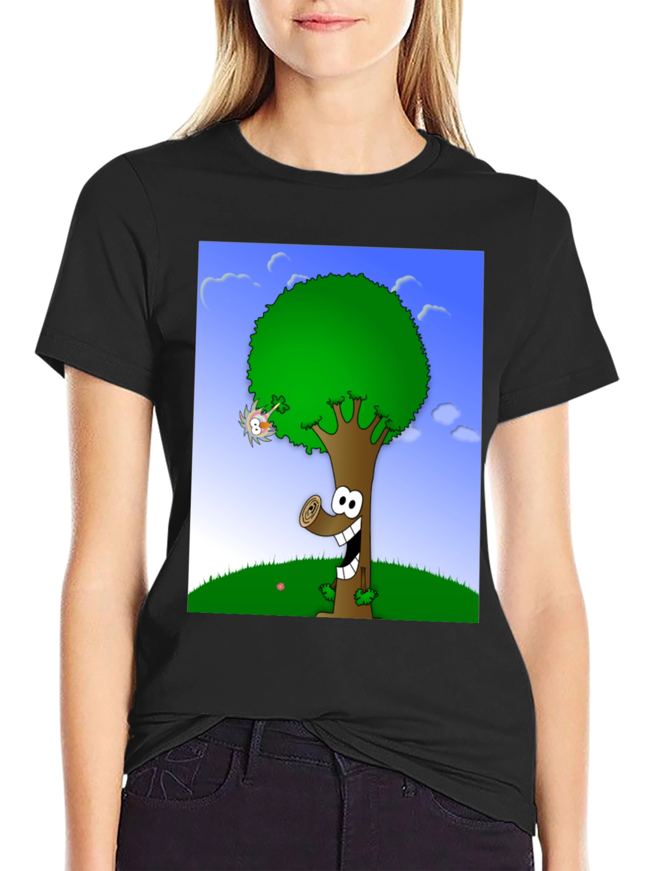 Black Cartoon Tree Graphic Tee view 2
