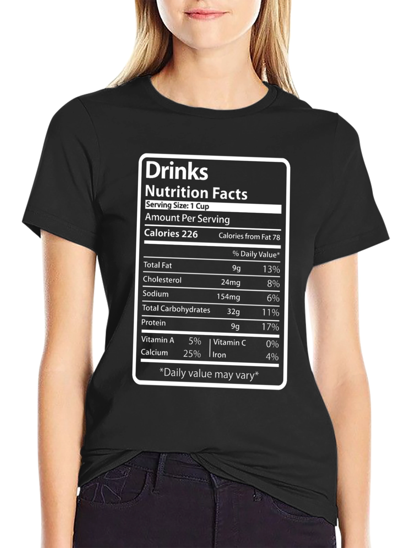 Black Drinks Nutrition Facts Novelty T-Shirt view 2