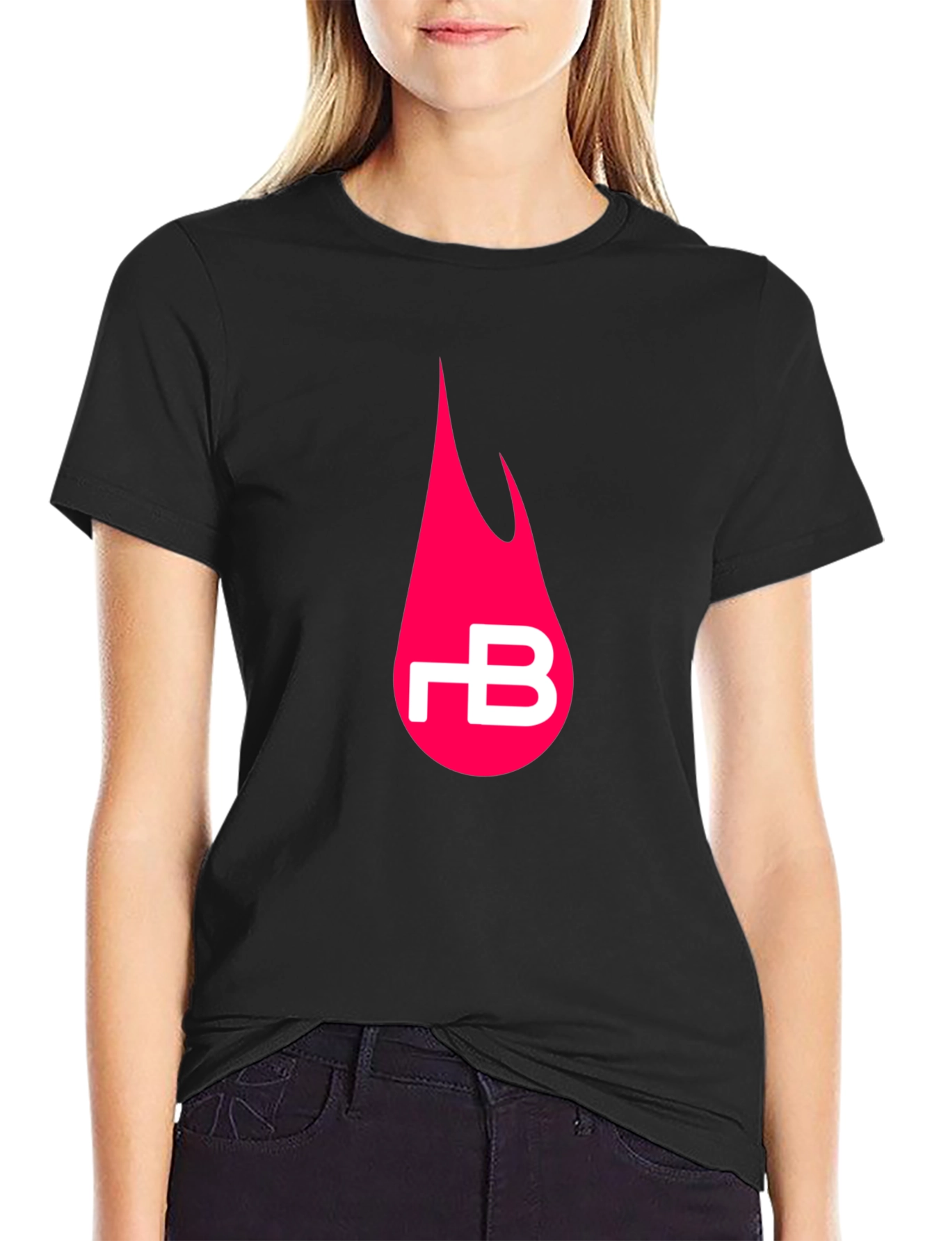 Black Black T-Shirt with Pink Flame Logo view 2