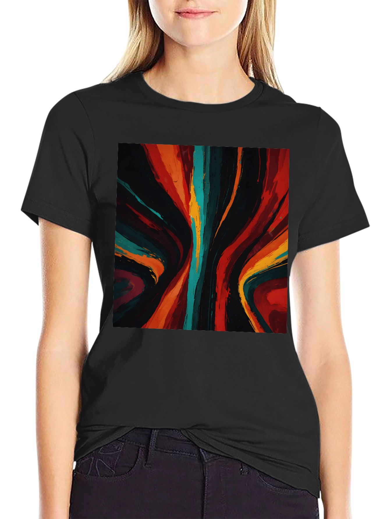 Black Abstract Art Graphic Tee - Bold Black Shirt view 2