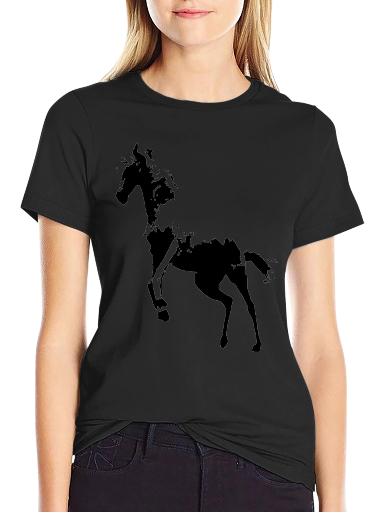 Black Abstract Horse Graphic Black T-Shirt view 2