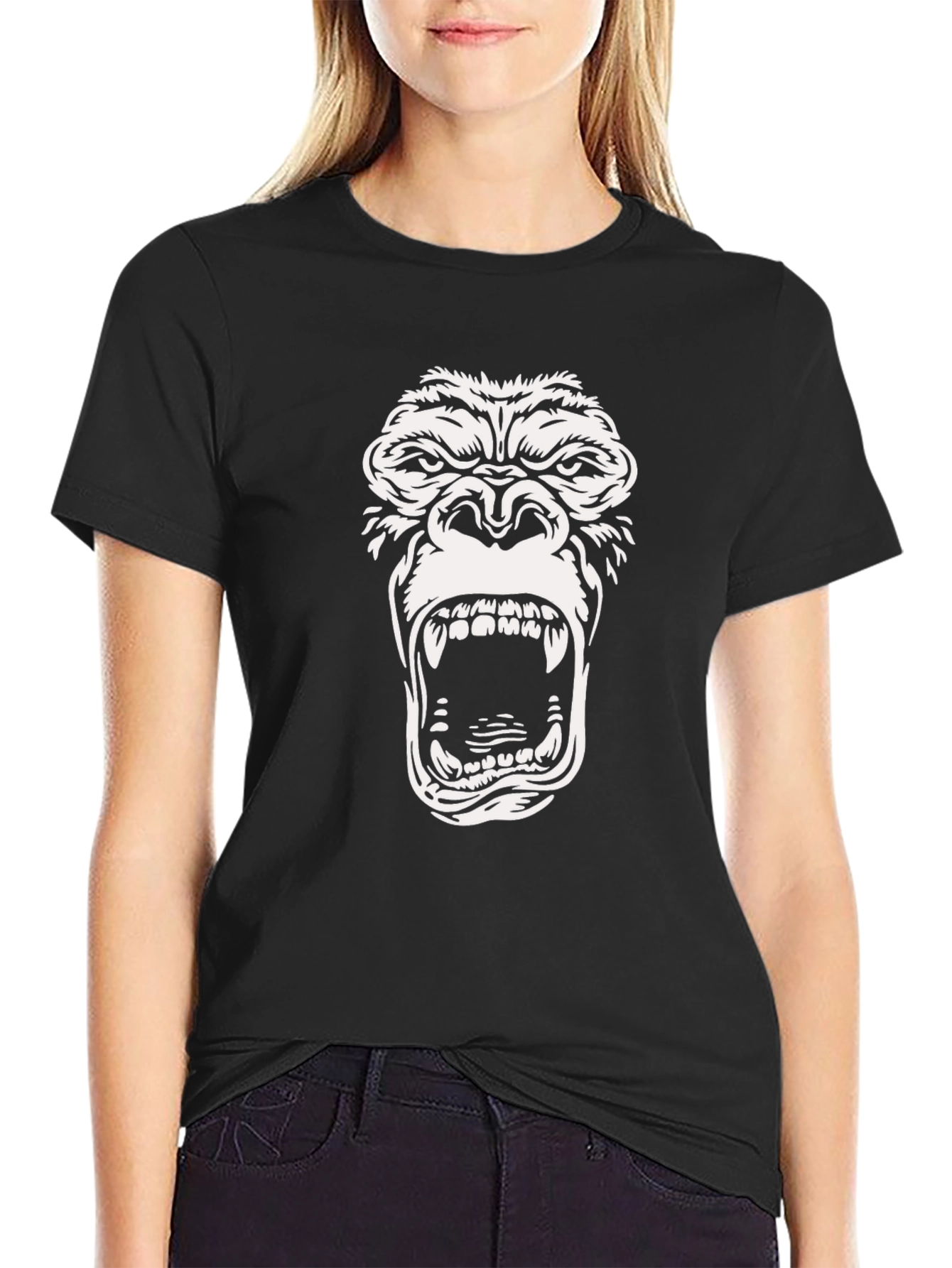 Black Roaring Gorilla Graphic T-Shirt - Black view 2