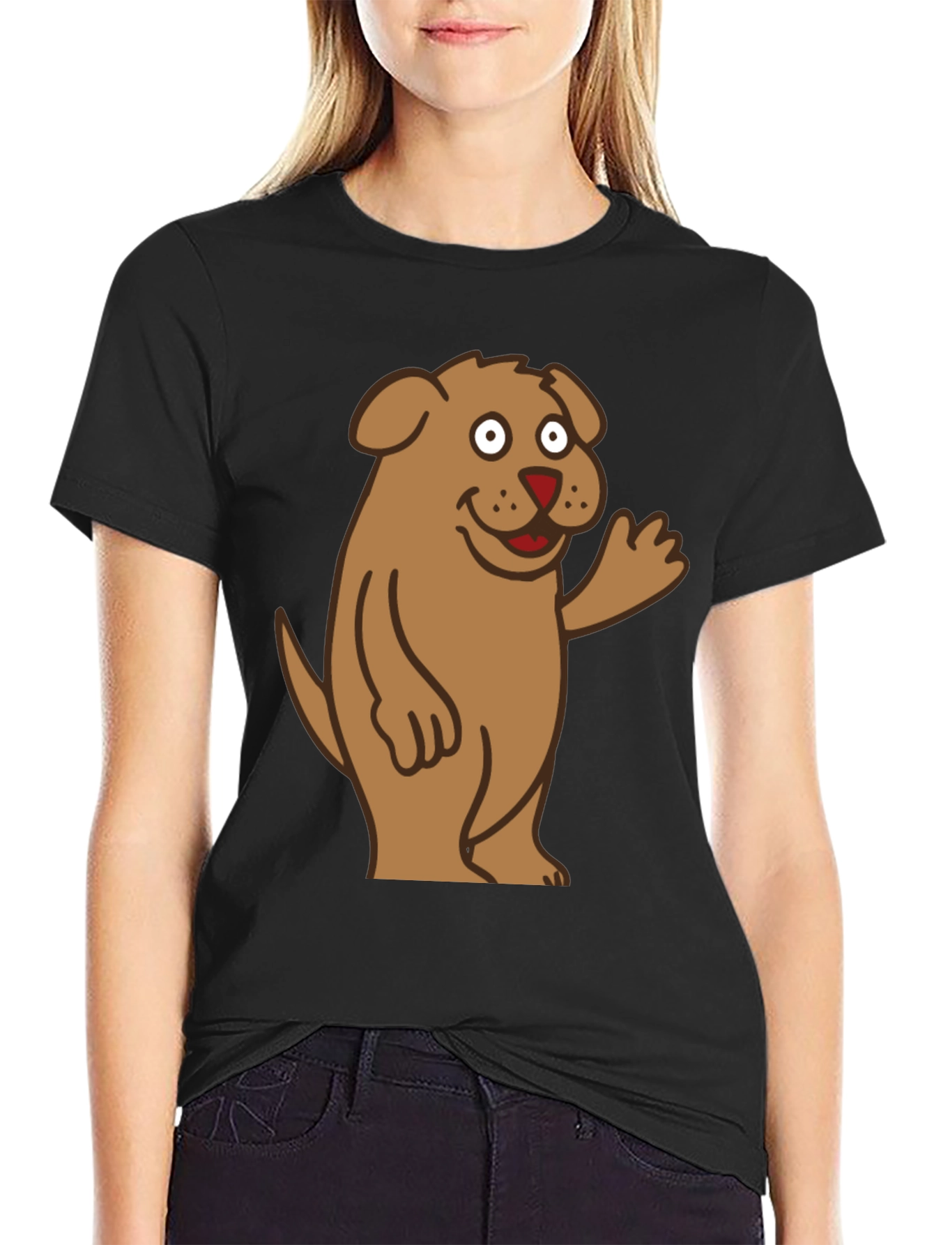 Black Funny Dog Cartoon Black T-Shirt view 2