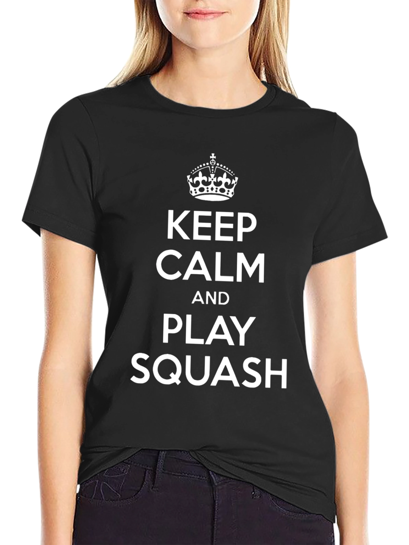 Black Keep Calm & Play Squash T-Shirt - Classic Design view 2