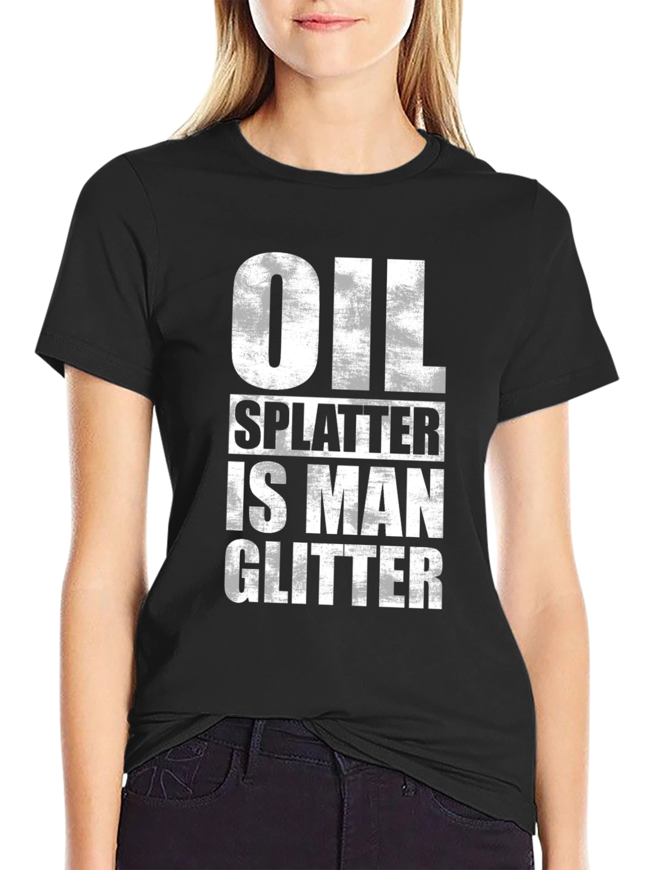Black Oil Splatter is Man Glitter Graphic Tee view 2