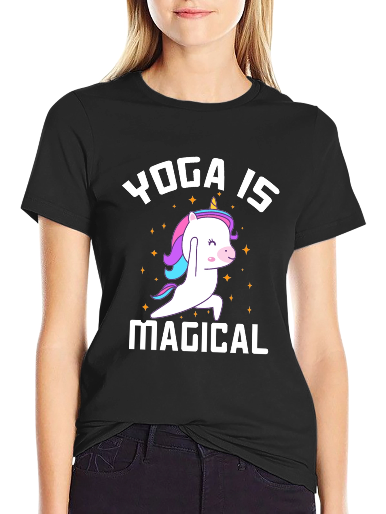 Black Yoga Is Magical Unicorn T-Shirt - Black Cotton Tee view 2